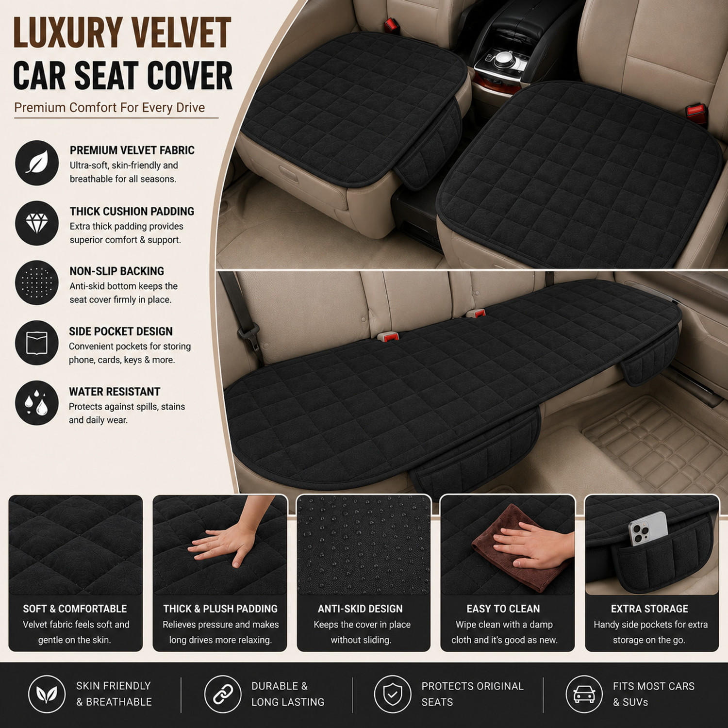 Image of BESTZONE RETAIL MALL Velvet Car Seat Cover For Honda, Hyundai, Kia, Mahindra, Maruti, Skoda, Tata, Toyota, Universal For Car Universal For Car