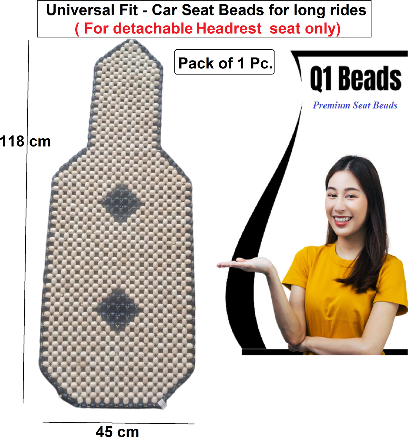 Image of Q1 Beads Wooden Car Seat Cover For Hyundai, Maruti, Mahindra, Tata, Universal For Car Thar, Swift, Duster, Etios, i20, Universal For Car
