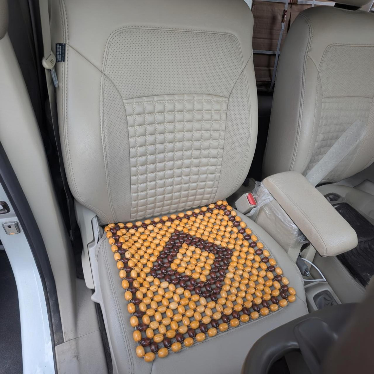 Image of VELVET WOODEN BEADS SEAT Wooden Car Seat Cover For Universal For Car Universal For Car (Without Back Seat Arm Rest, 7 Seater)