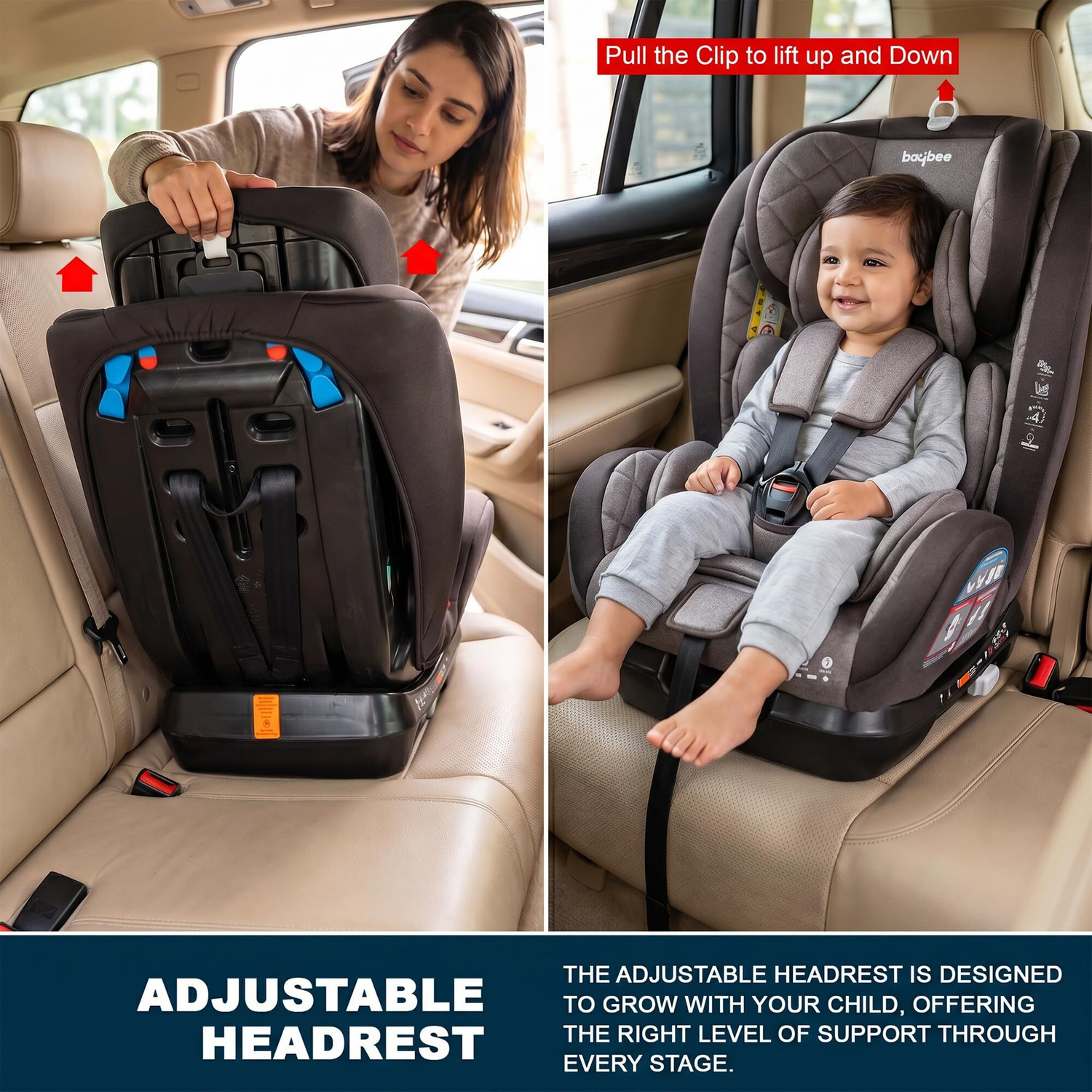 Image of baybee Convertible Car Seat for Baby with 3 Position Recline Headrest Adjustable Travel Baby Car Seat