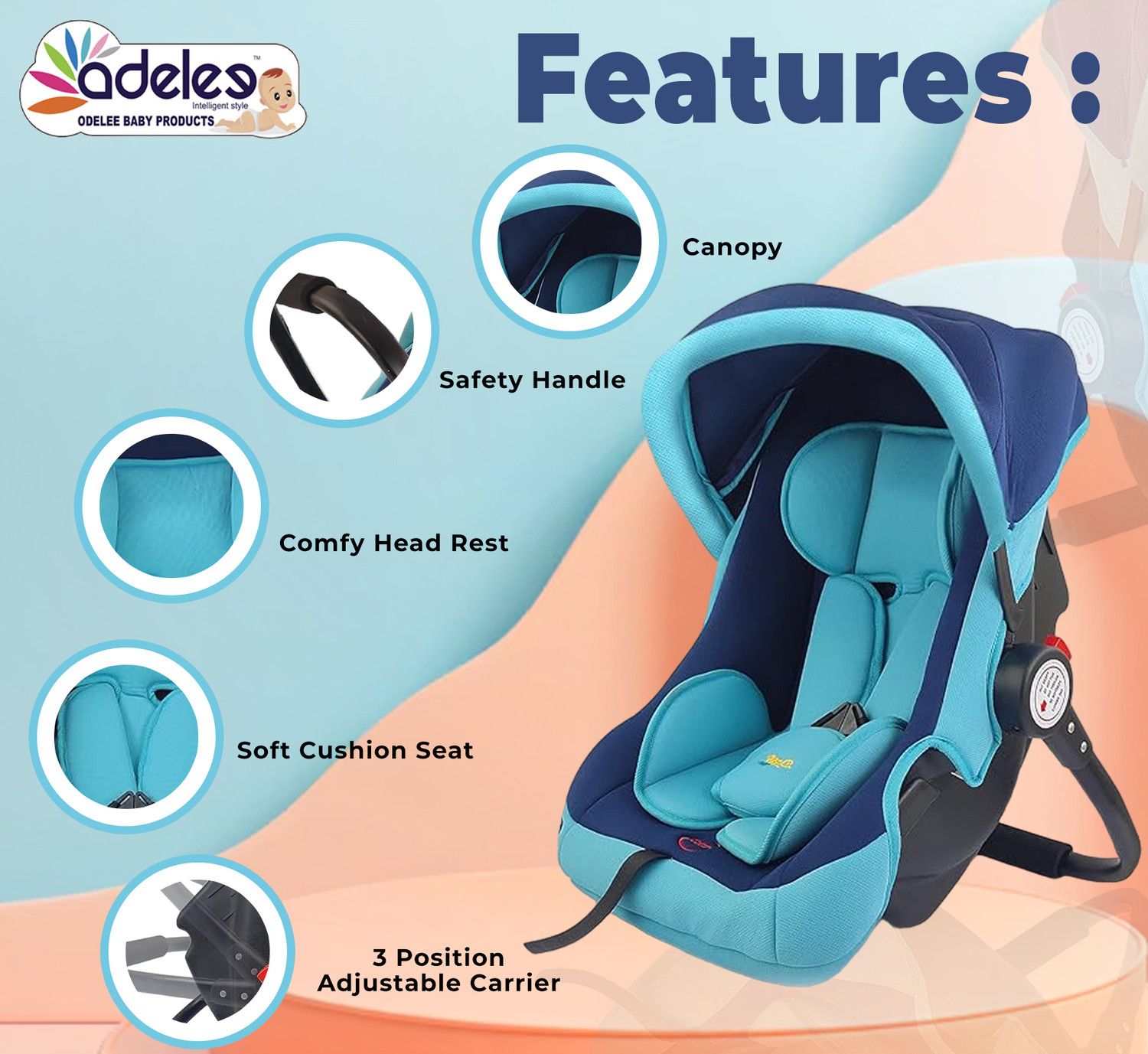 Image of ODELEE Baby Carry Cot, Car Seat, For Babies of 0 to 15 Months Baby Carry Cot