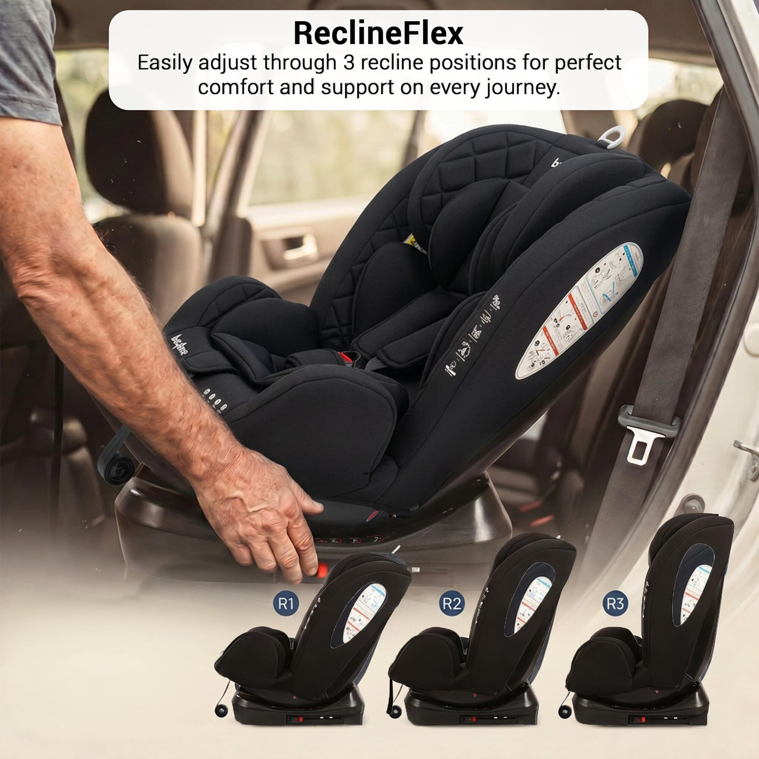 Image of baybee Convertible baby car seat with 3 position recline adjustable headrest Flexi-seat Baby Car Seat