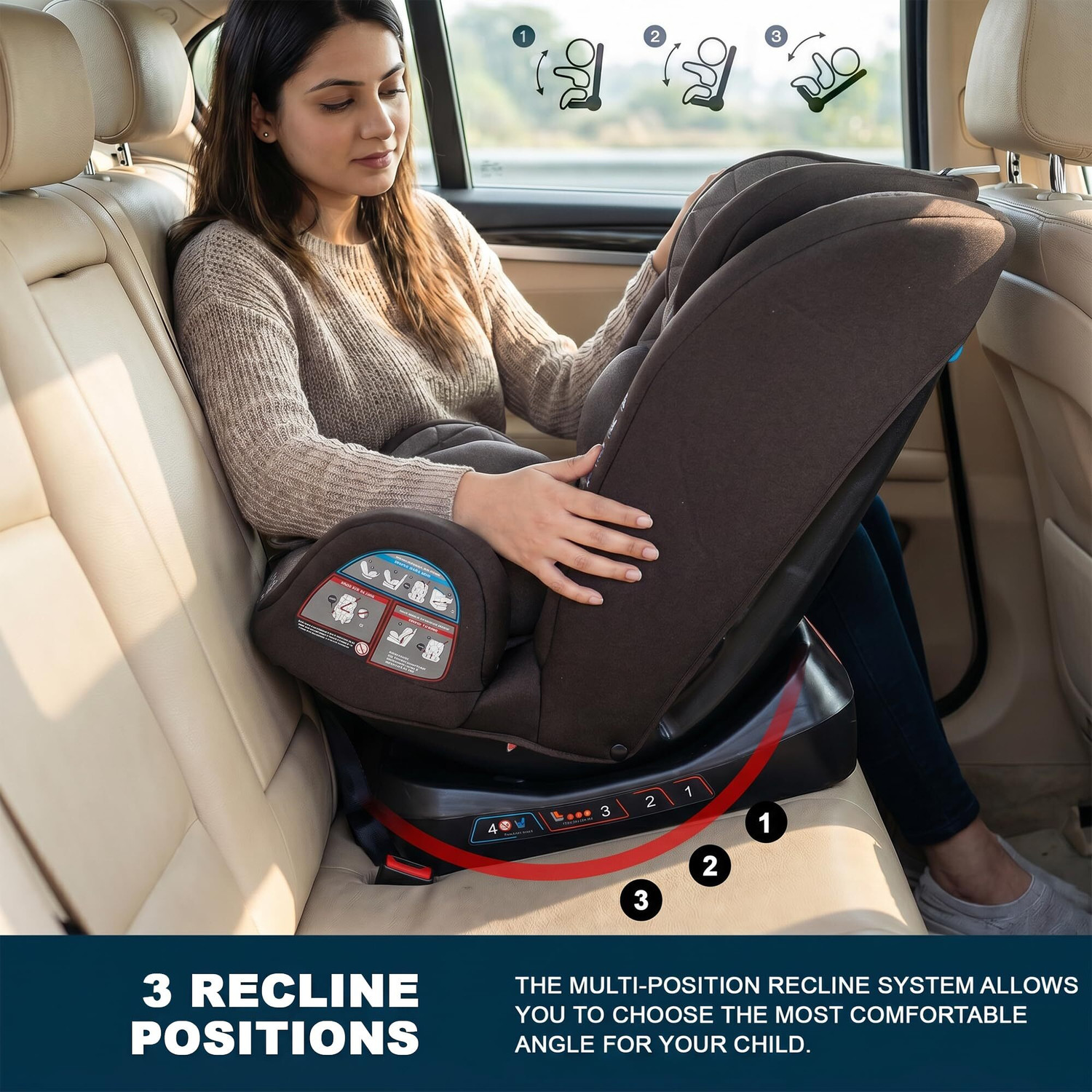 Image of baybee Convertible Car Seat for Baby with 3 Position Recline Headrest Adjustable Travel Baby Car Seat