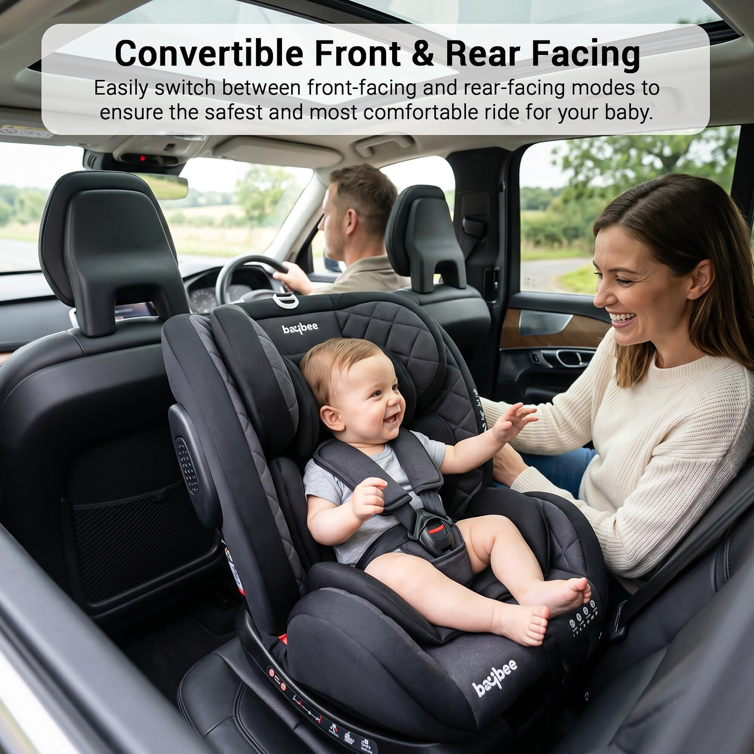 Image of baybee Convertible baby car seat with 3 position recline adjustable headrest Flexi-seat Baby Car Seat