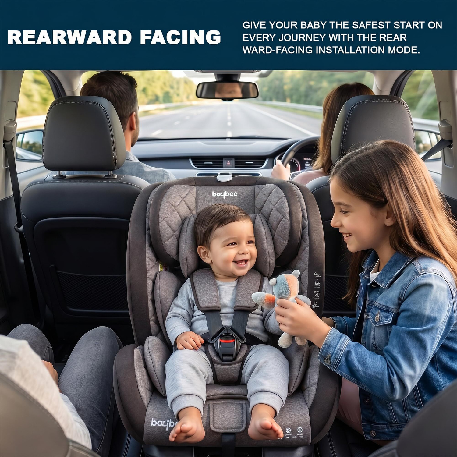 Image of baybee Convertible Car Seat for Baby with 3 Position Recline Headrest Adjustable Travel Baby Car Seat