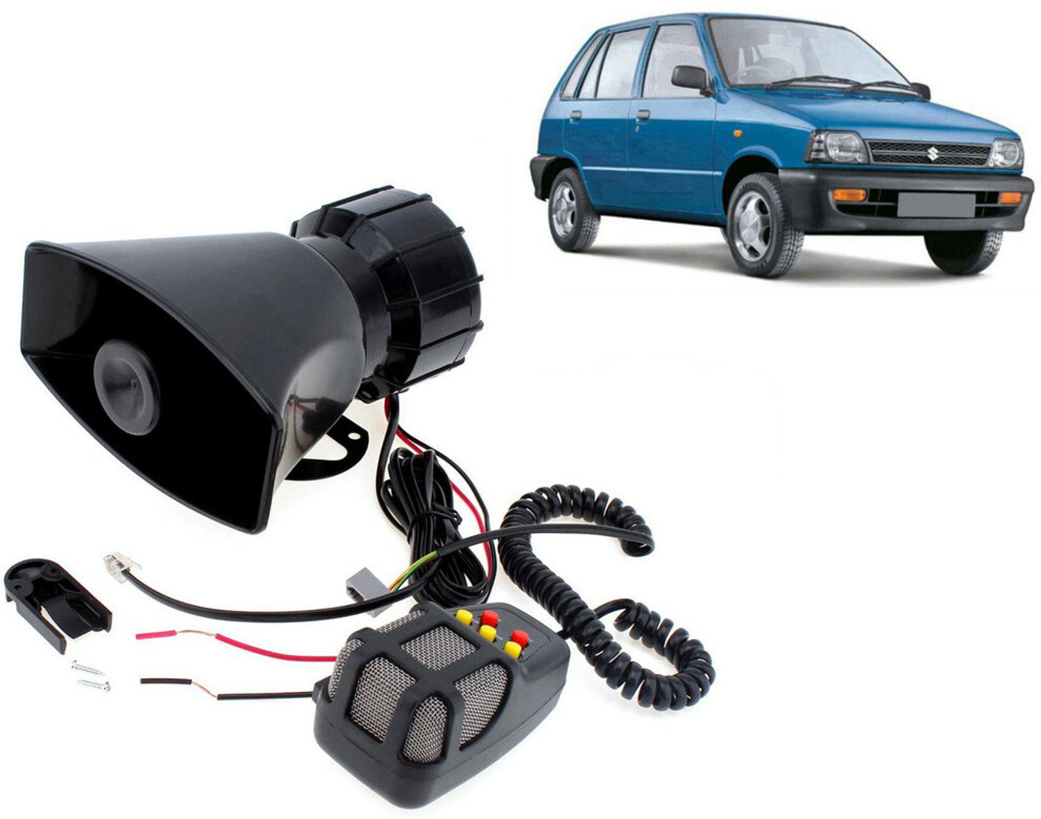 Image of Selifaur 12 Volt Electric Air Horn Siren Speaker With Mic 7 Tone Sound Loud Car Siren Hooter /Ambulance /Siren /Traffic Sound For 800 Component Car Speaker
