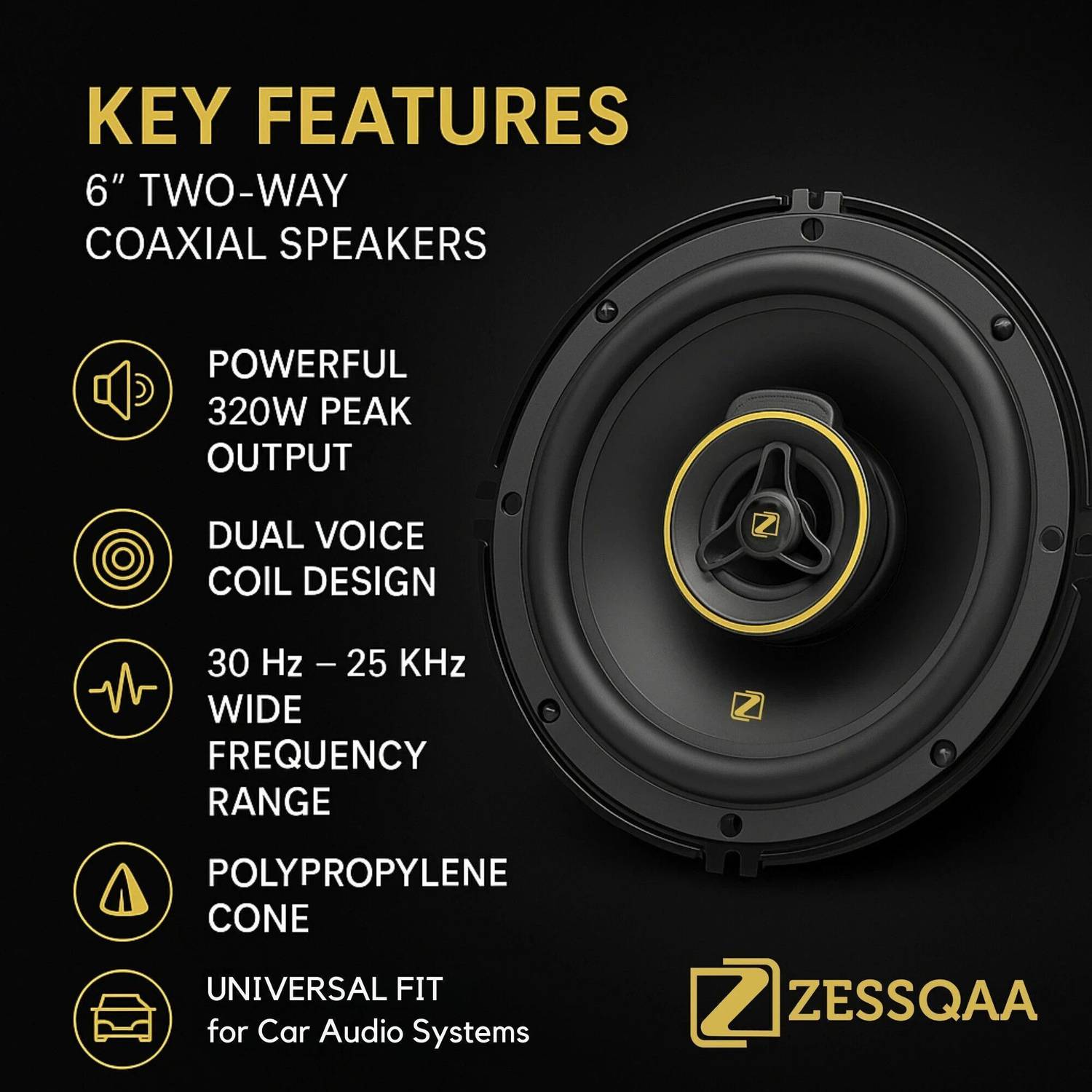 ZESSQAA 6 Inch 2-Way Coaxial Car Speakers | Dual Voice Coil | Door