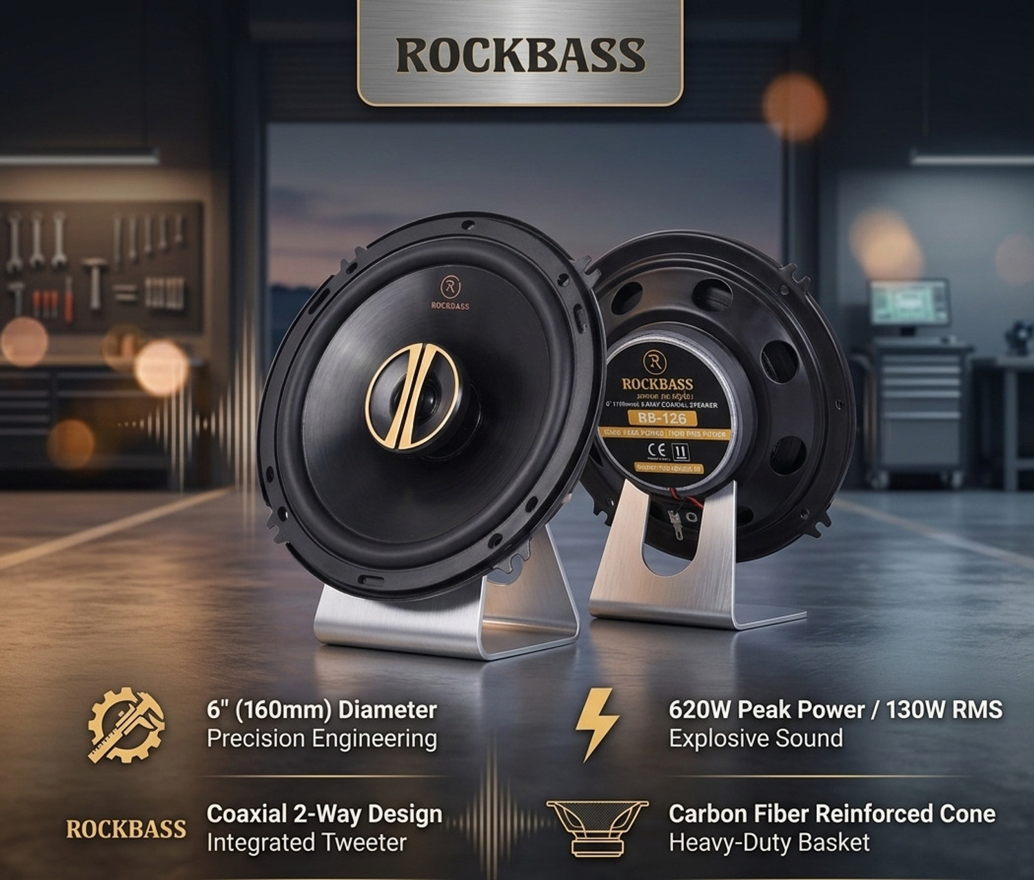 Image of rockbass 6 Inch 2 Way Coaxial Car Speaker | Coaxial Car Speaker RB-126 Coaxial Car Speaker