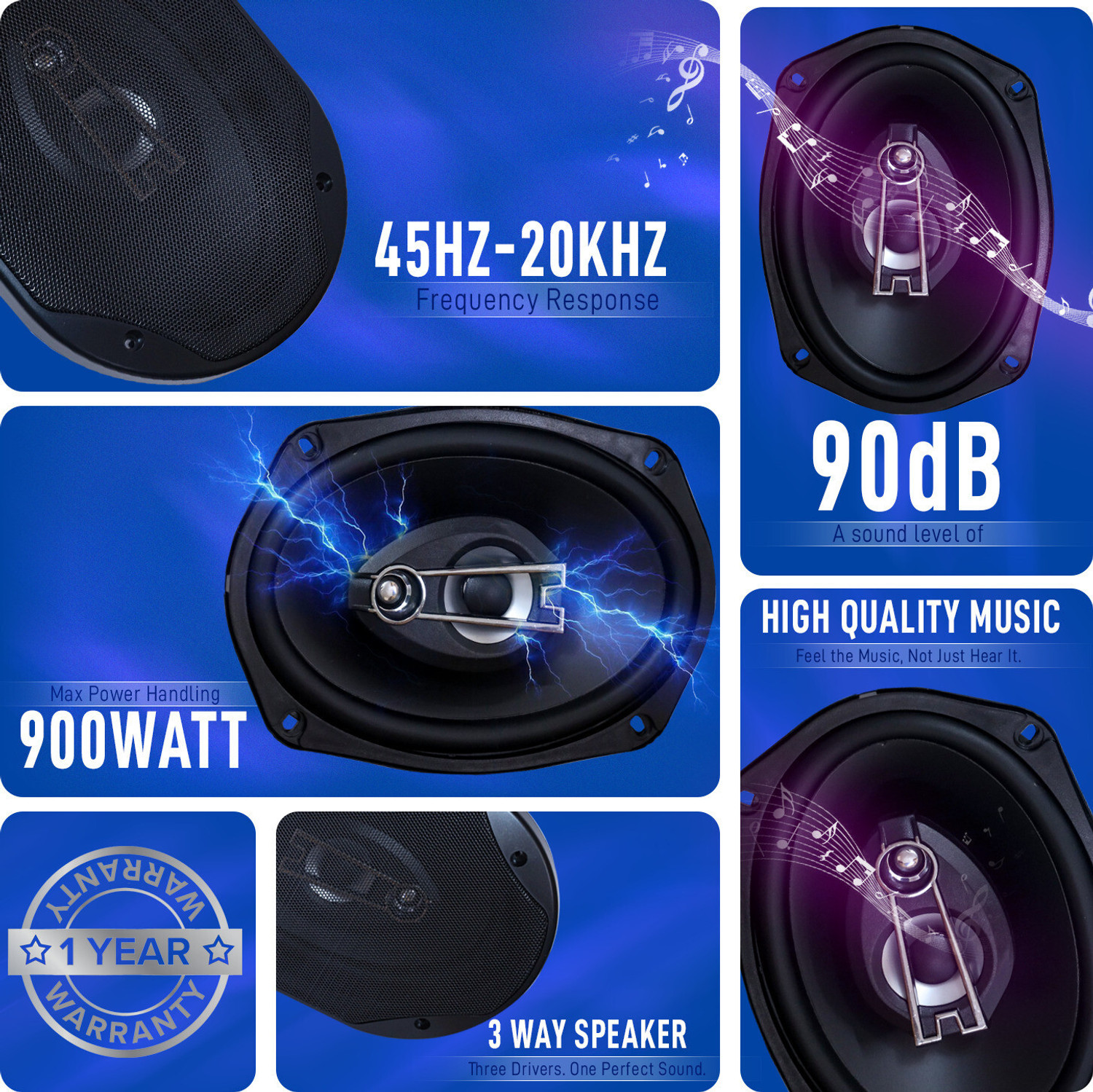Image of Wagzo Component Speaker for 350W,2Way,Music,BassWooferSound,9inch Stereo Systemfor Car WAS-29 Coaxial Car Speaker (350 W)