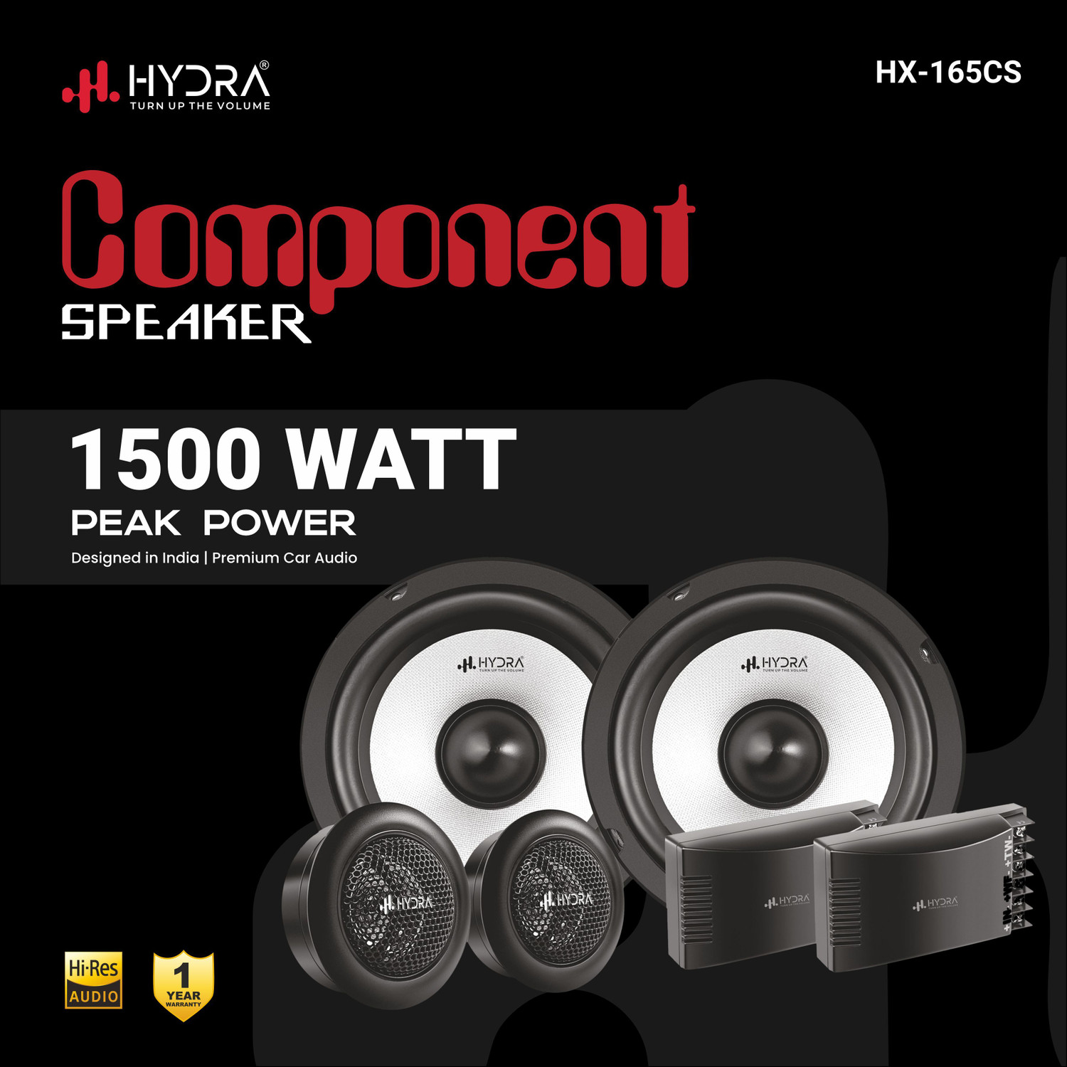 Image of Hydra 6.5 Inch 2-Way Component Car Speaker System, Hi-Res Audio Compatible HX-165-CS Component Car Speaker