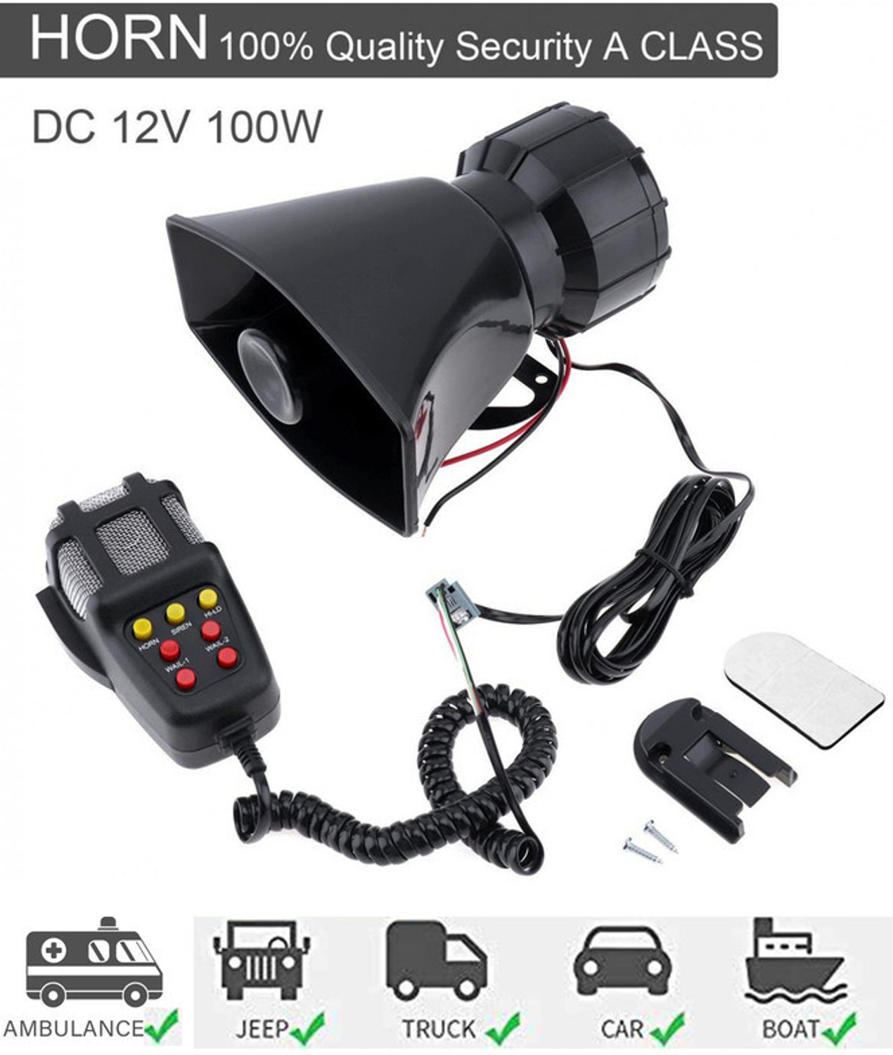 Image of Selifaur 12 Volt Electric Air Horn Siren Speaker With Mic 7 Tone Sound Loud Car Siren Hooter /Ambulance /Siren /Traffic Sound For 800 Component Car Speaker