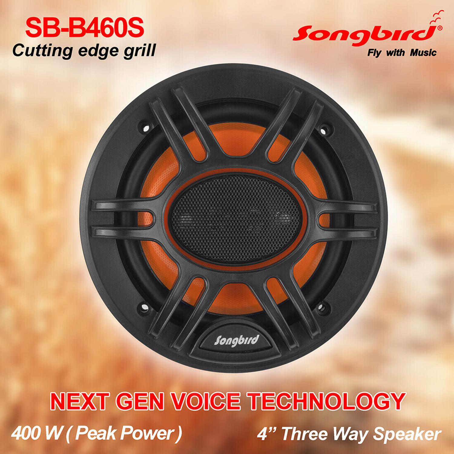 Image of songbird 4 INCH 400W MAX DOOR Tweeter 2 piece speaker in BOX with grill and jaali SB-B460S Coaxial Car Speaker