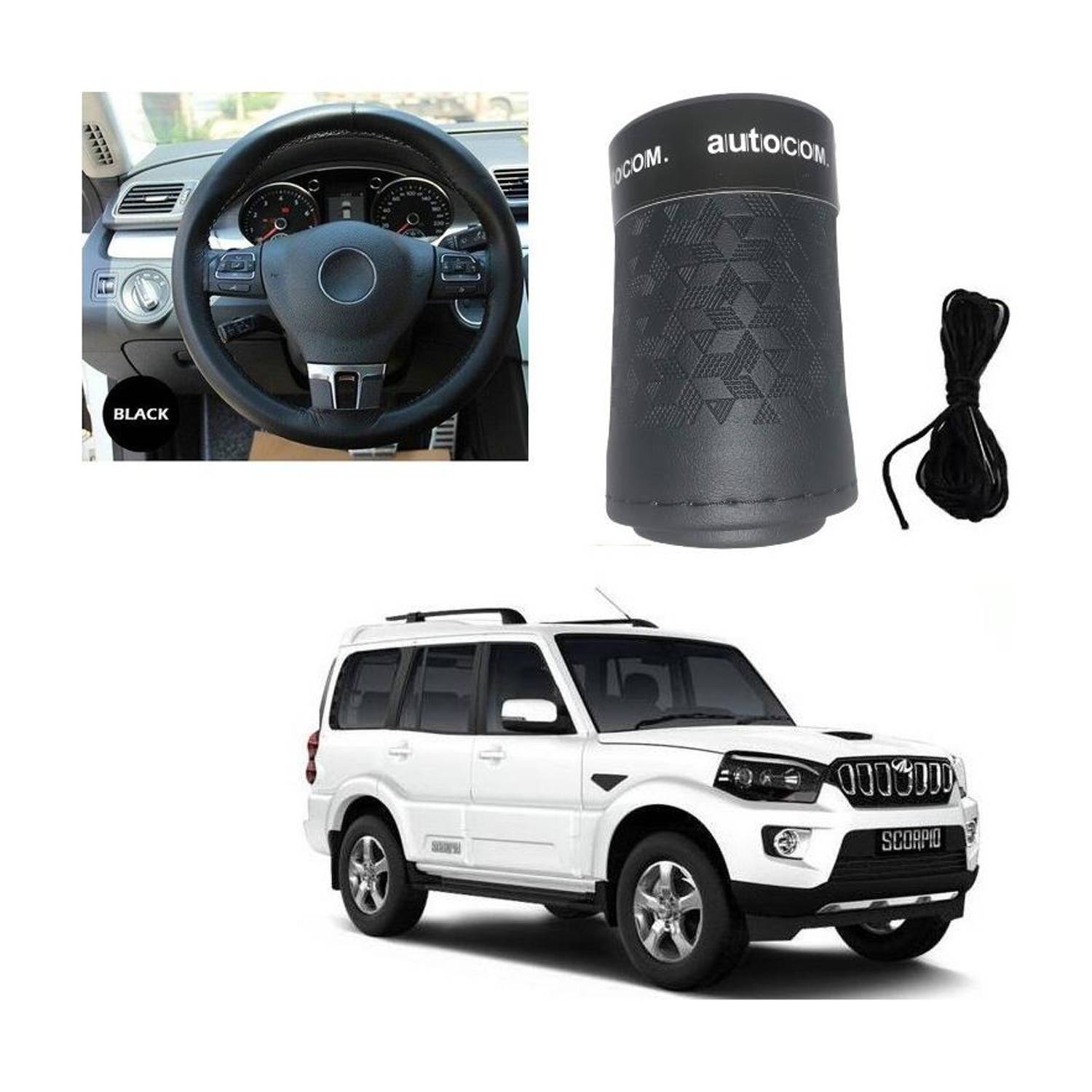 Autocom Hand Stiched Steering Cover For Mahindra New Scorpio
