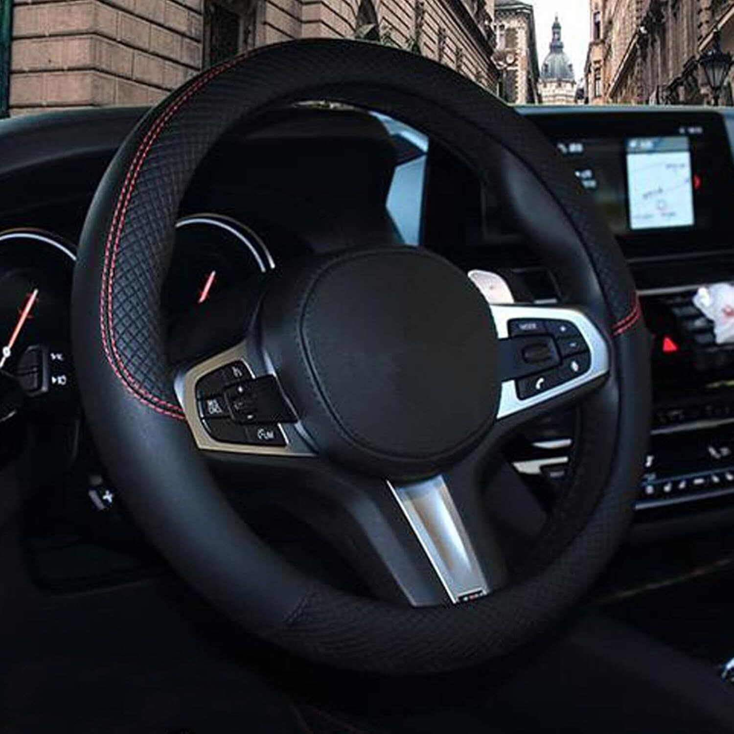 Image of Edylinn Hand Stiched Steering Cover For Universal For Car NA
