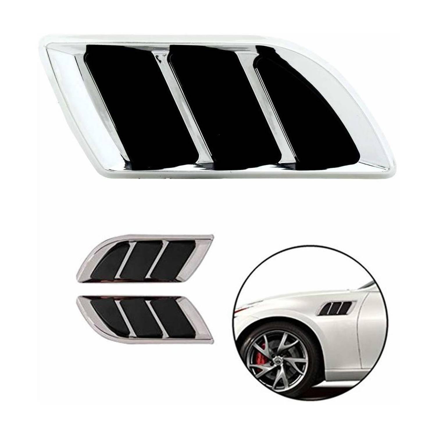 AIRSKY Car Side Decorative Air Flow Vent Chrome Plated Sticker for All Cars, Set of 2 Side Scoop