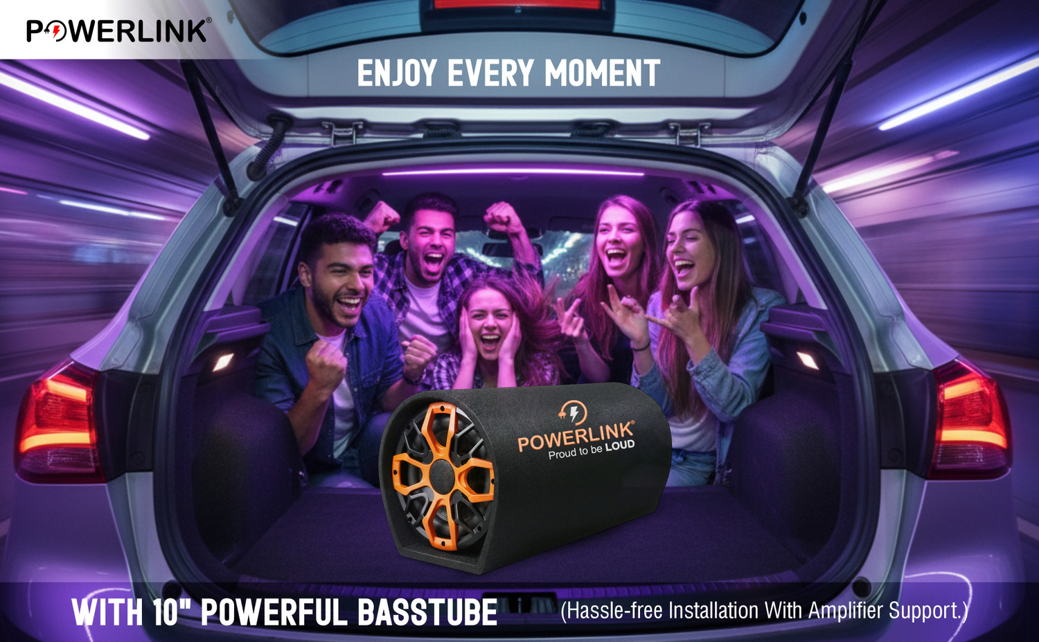 Image of Powerlink 10 Inch Active Car Bass tube With Inbuilt Imported Line-Control-Amplifier |Peak Power: 5800W | | Powerful Audio and Deep Bass | Subwoofer