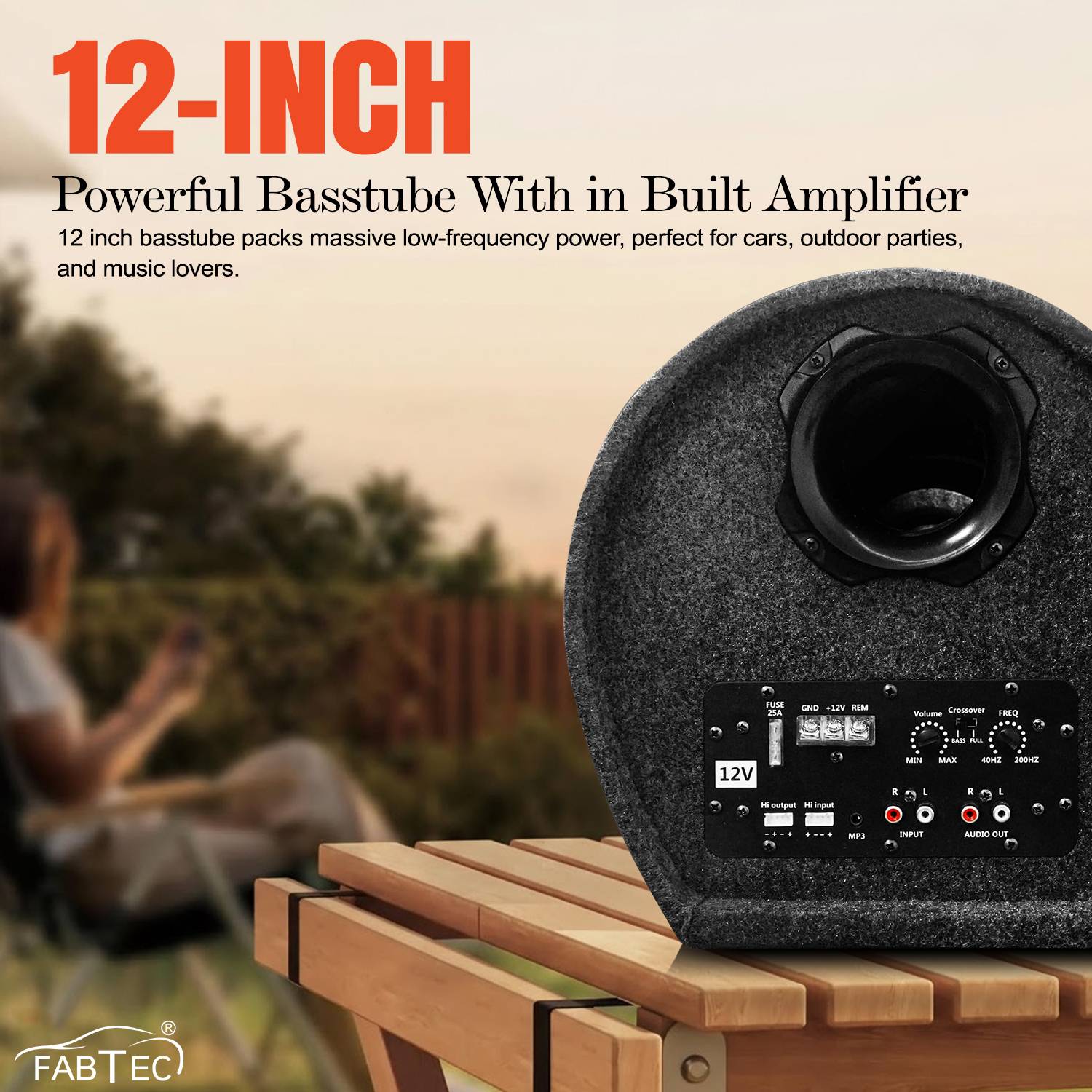 FABTEC 12 Inch Grey Car Subwoofer with Amplifier - Image 5