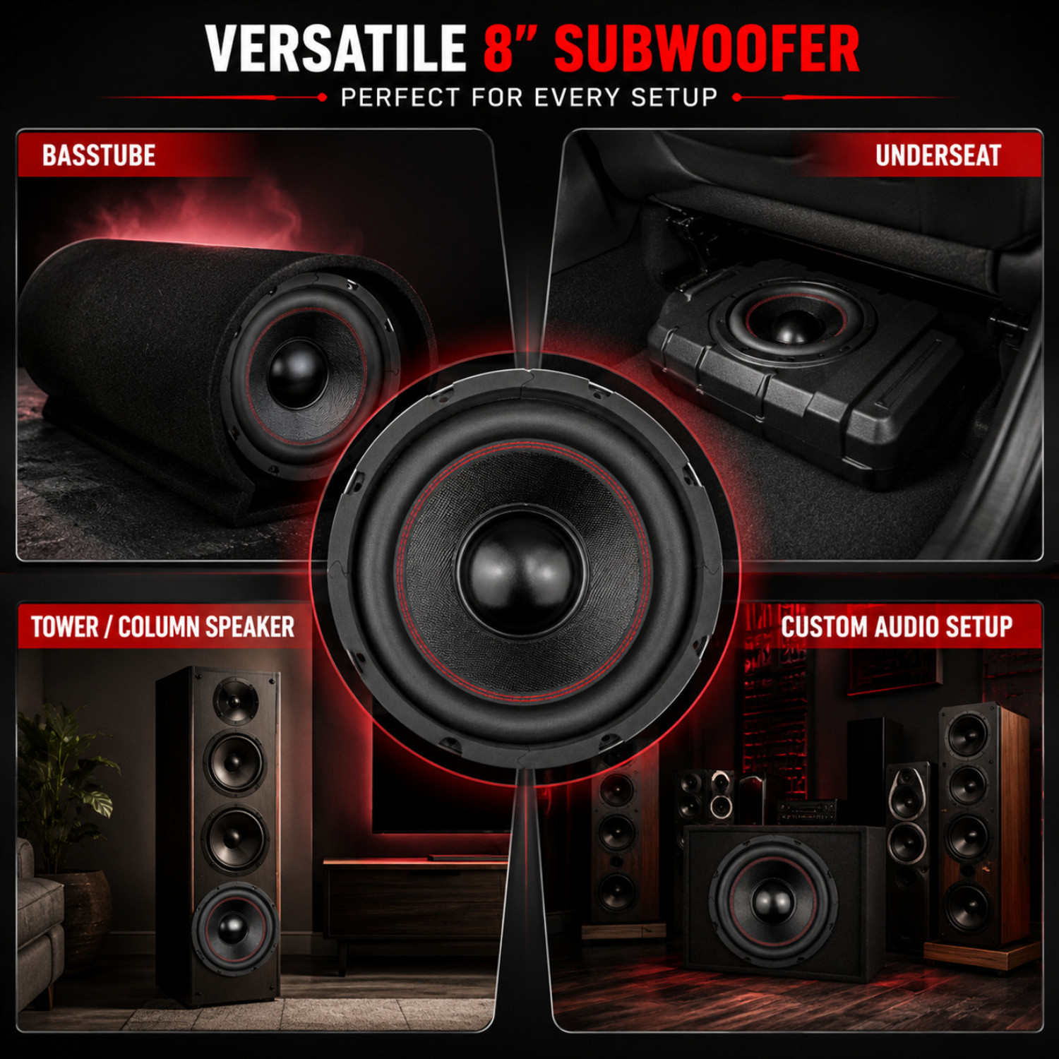 Image of Powerlink 8 inch Subwoofer Imported Black SPL Foam - 200W Peak RMS Power /4-Ohm /1.5-Inch Copper Coil / 120mm Single Magnet Subwoofer Subwoofer