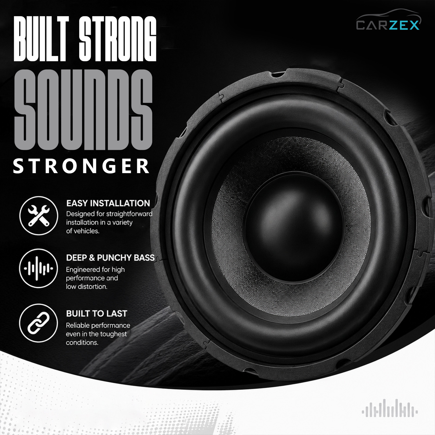 Image of CARZEX 8 Inch Subwoofer with 150W RMS, 4-ohms with 500W Peak Power Single Magnet Power Subwoofer For Automotive & Car Audio Systems (Single Piece) Subwoofer