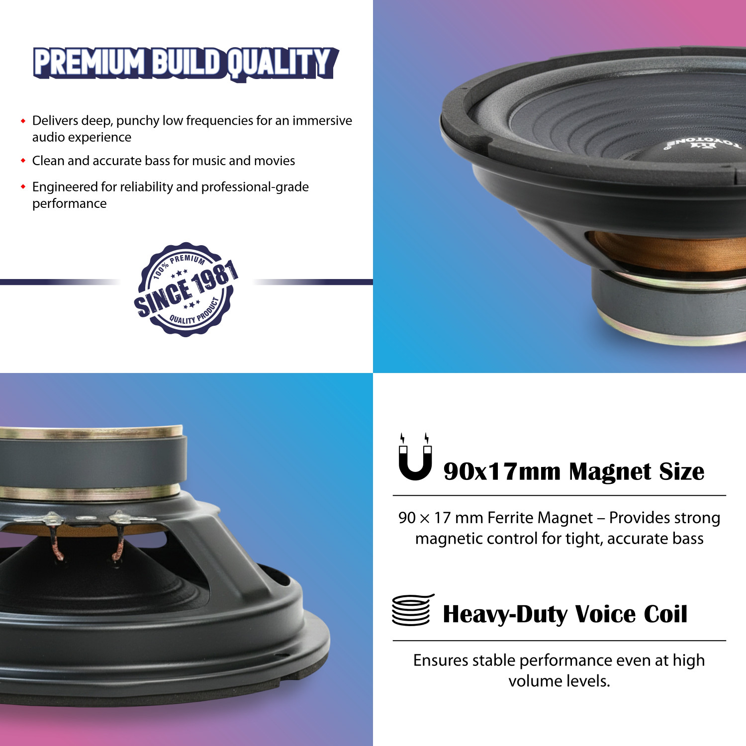 Image of TOYOTONE (Pack of 2) 8-Inch Hi-Fi Woofer Speaker - 4 Ohm Copper Coil | INDIAN-IDOL SERIES | for Car & Home Audio Systems Subwoofer
