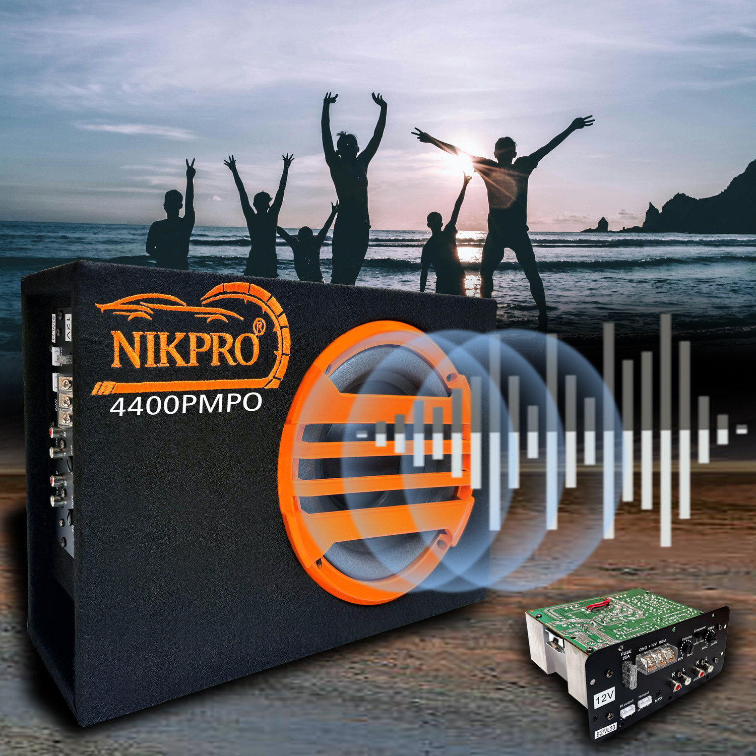 Image of NIKPRO Under Seat Car Bass Tube 4400W Peak Power Active Subwoofer Bass Tube Built-in Amplifier Subwoofer