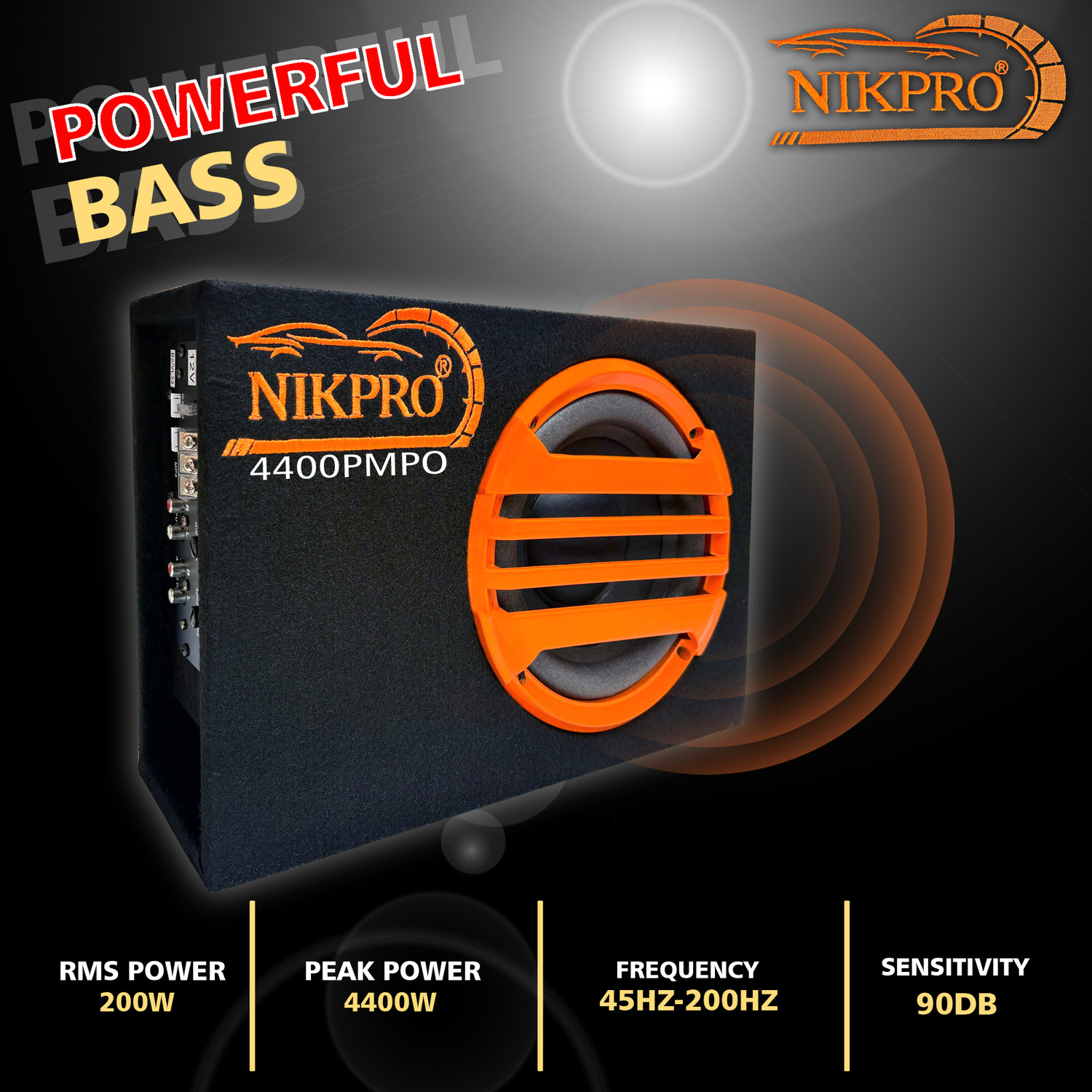 Image of NIKPRO Under Seat Car Bass Tube 4400W Peak Power Active Subwoofer Bass Tube Built-in Amplifier Subwoofer
