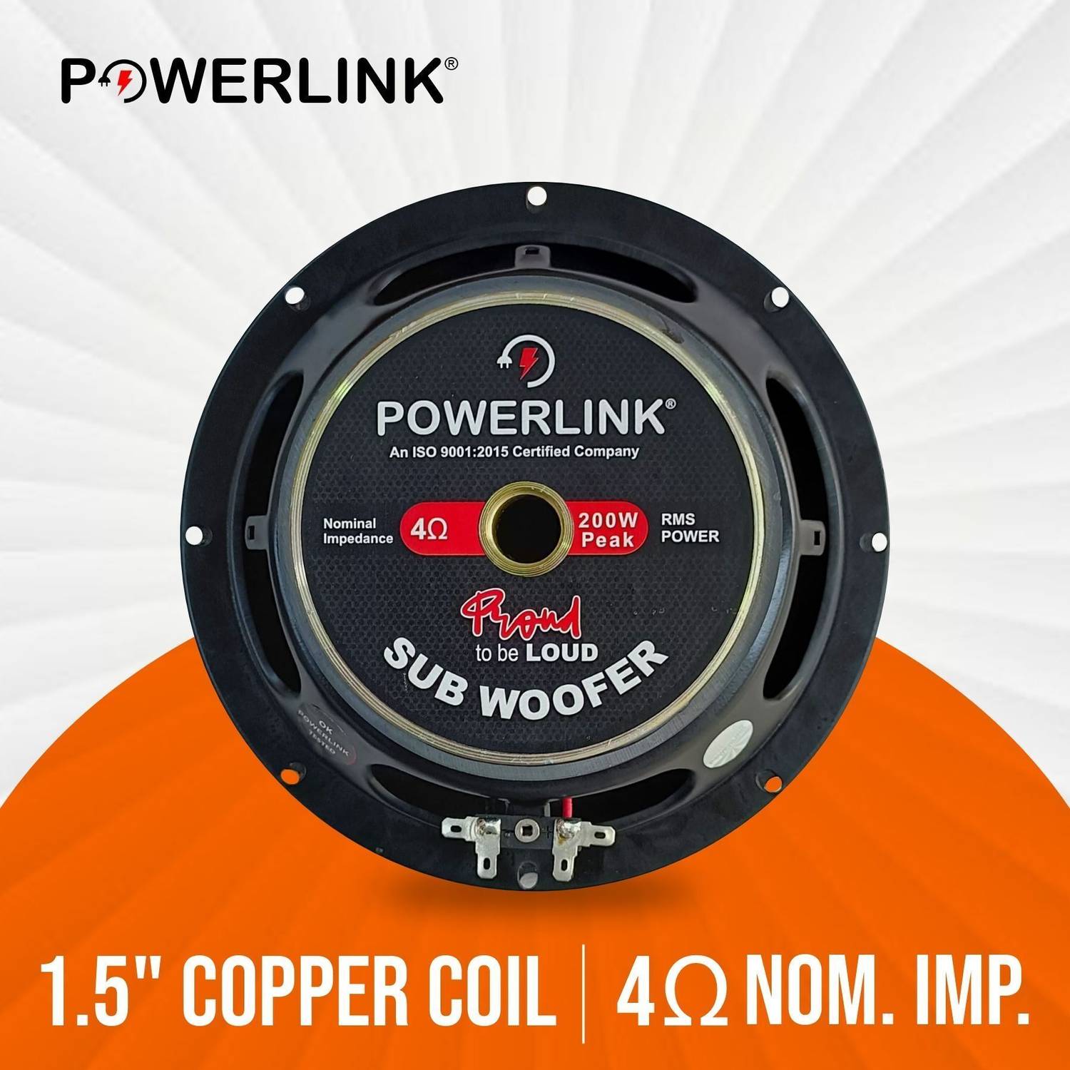 Powerlink 8" Orange Subwoofer 200W Peak - Image 4