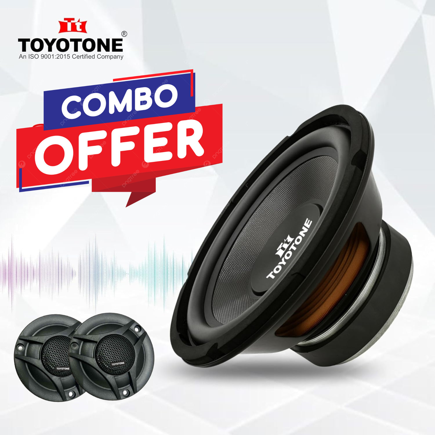 Image of TOYOTONE 6 inch HI-FI Subwoofer | Waterproof Coated Cone | 8 Ohms | Long Strokers | Rubber Edge| Y35 90*17 MM Magnet | 60 Watt ,(Subwoofer with 2 Tweeters) Subwoofer