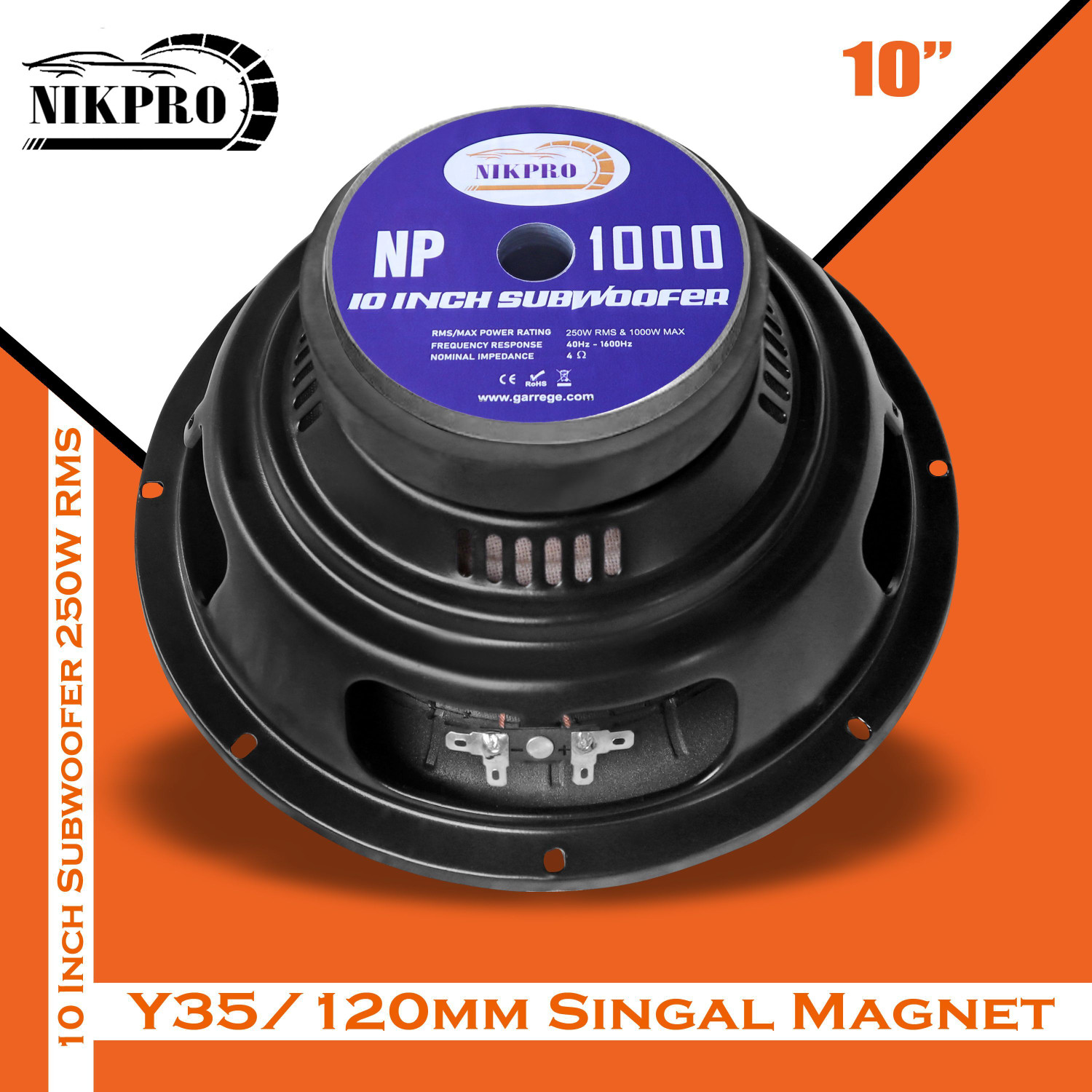 Image of NIKPRO 10-Inch High-Power Subwoofer for Car, Home & Home Theater Systems 10-Inch High-Performance Subwoofer with 250W RMS Output, 1000W Peak Power Subwoofer