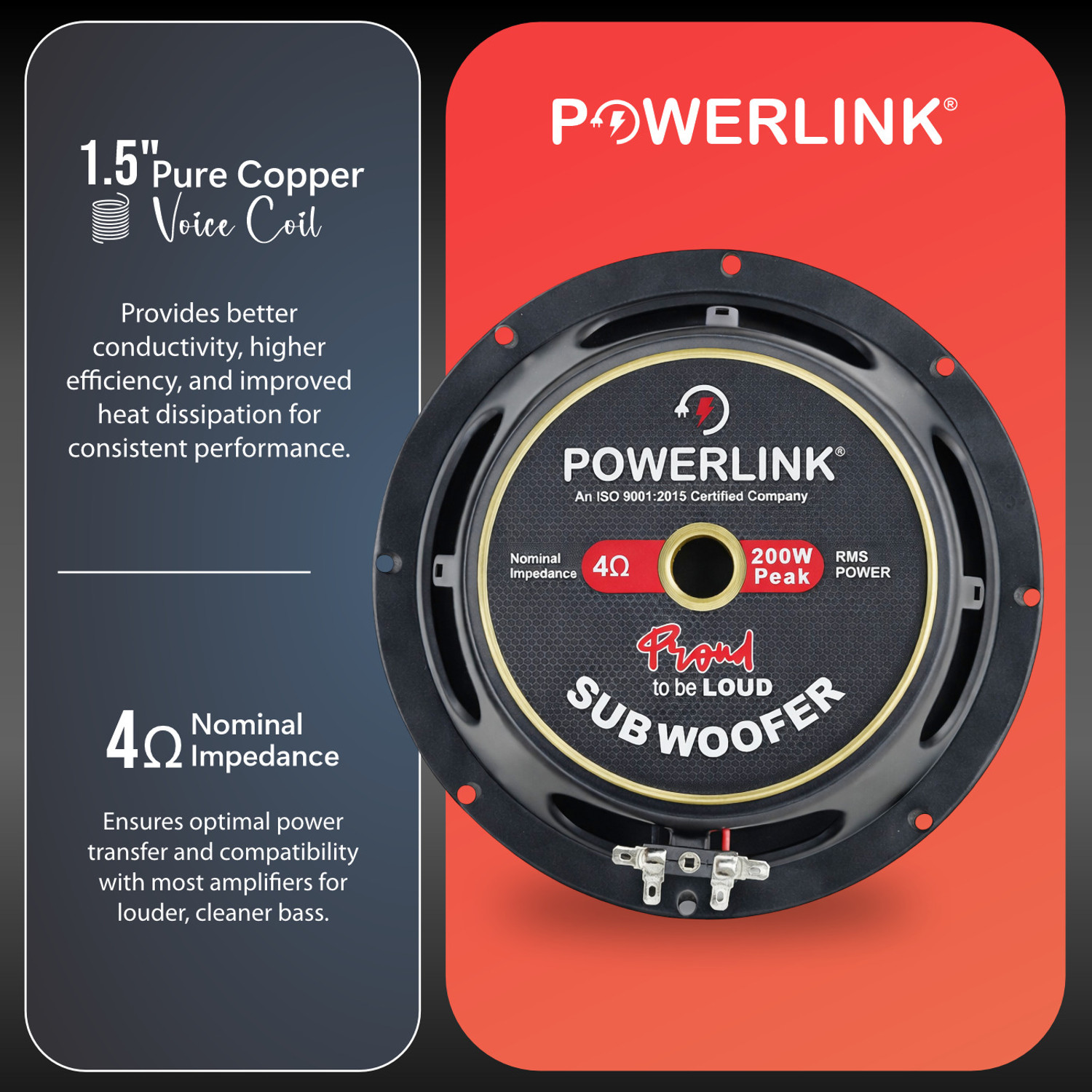 Image of Powerlink 8 inch Subwoofer Imported Black SPL Foam - 200W Peak RMS Power /4-Ohm /1.5-Inch Copper Coil / 120mm Single Magnet Subwoofer Subwoofer