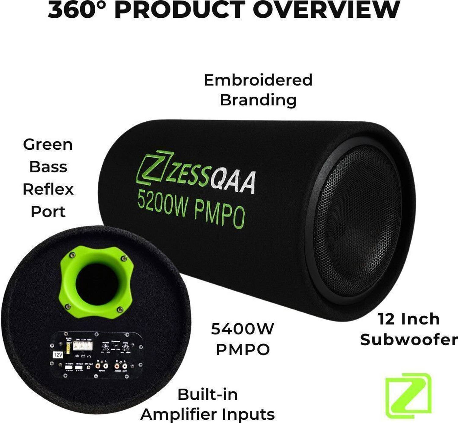 ZESSQAA ZQ-1201BST 12 Inch Active Car Bass Tube | Inbuilt