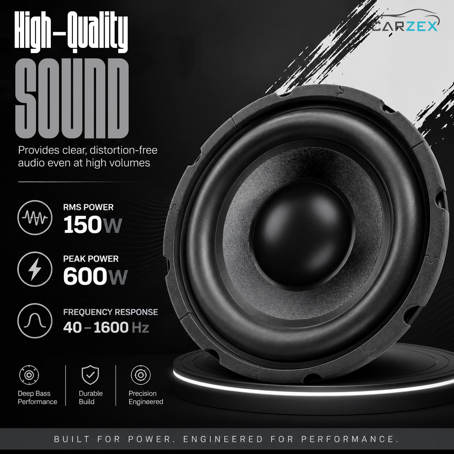 Image of CARZEX 8 Inch Subwoofer with 150W RMS, 4-ohms with 500W Peak Power Single Magnet Power Subwoofer For Automotive & Car Audio Systems (Single Piece) Subwoofer