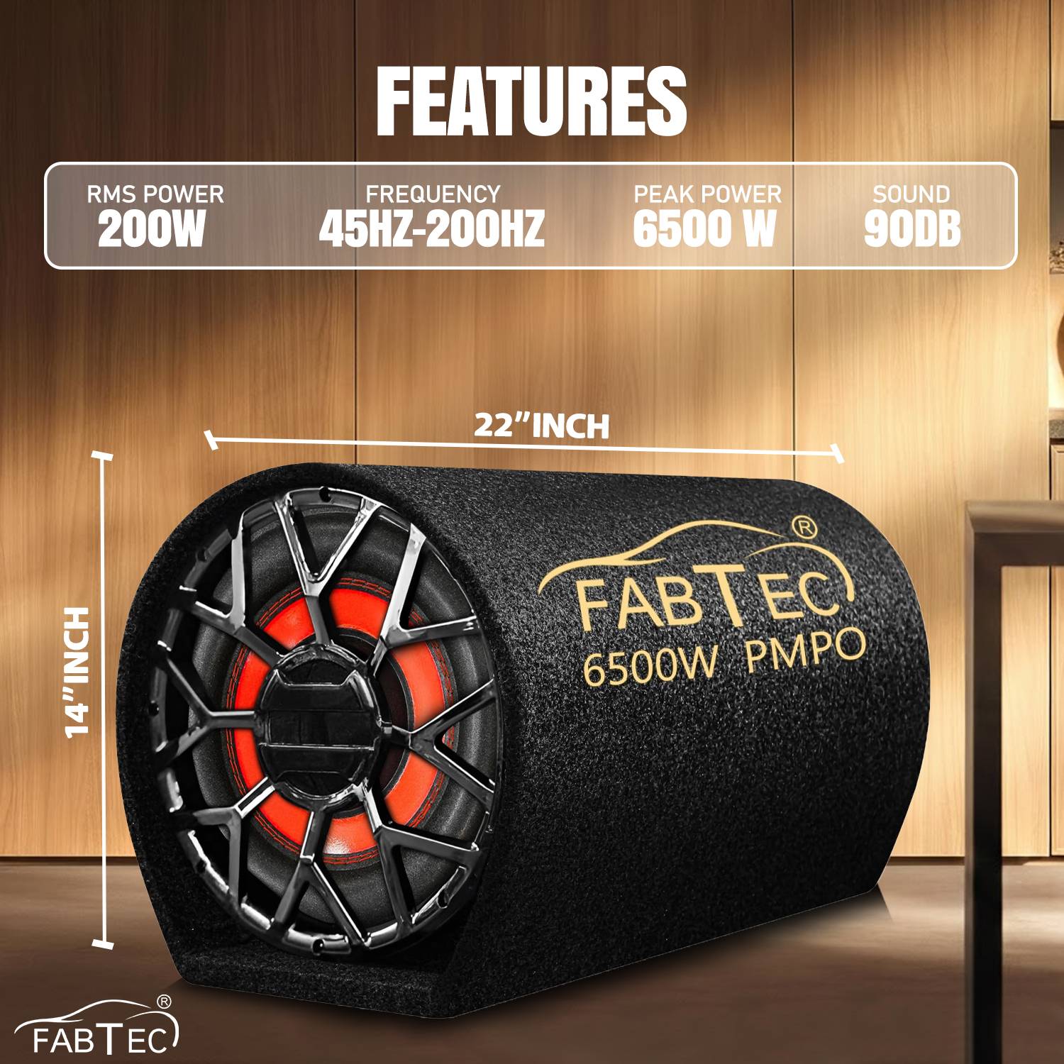 FABTEC 12 Inch Grey Car Subwoofer with Amplifier - Image 3