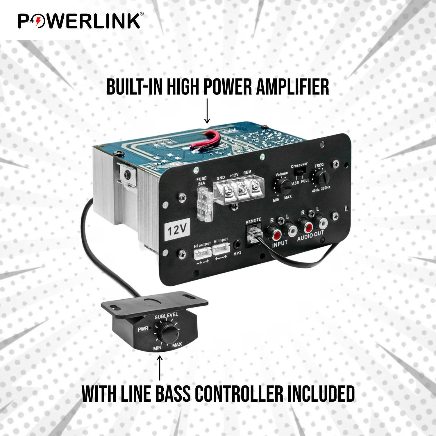 Image of Powerlink 10 Inch Active Car Bass tube With Inbuilt Imported Line-Control-Amplifier |Peak Power: 5800W | | Powerful Audio and Deep Bass | Subwoofer