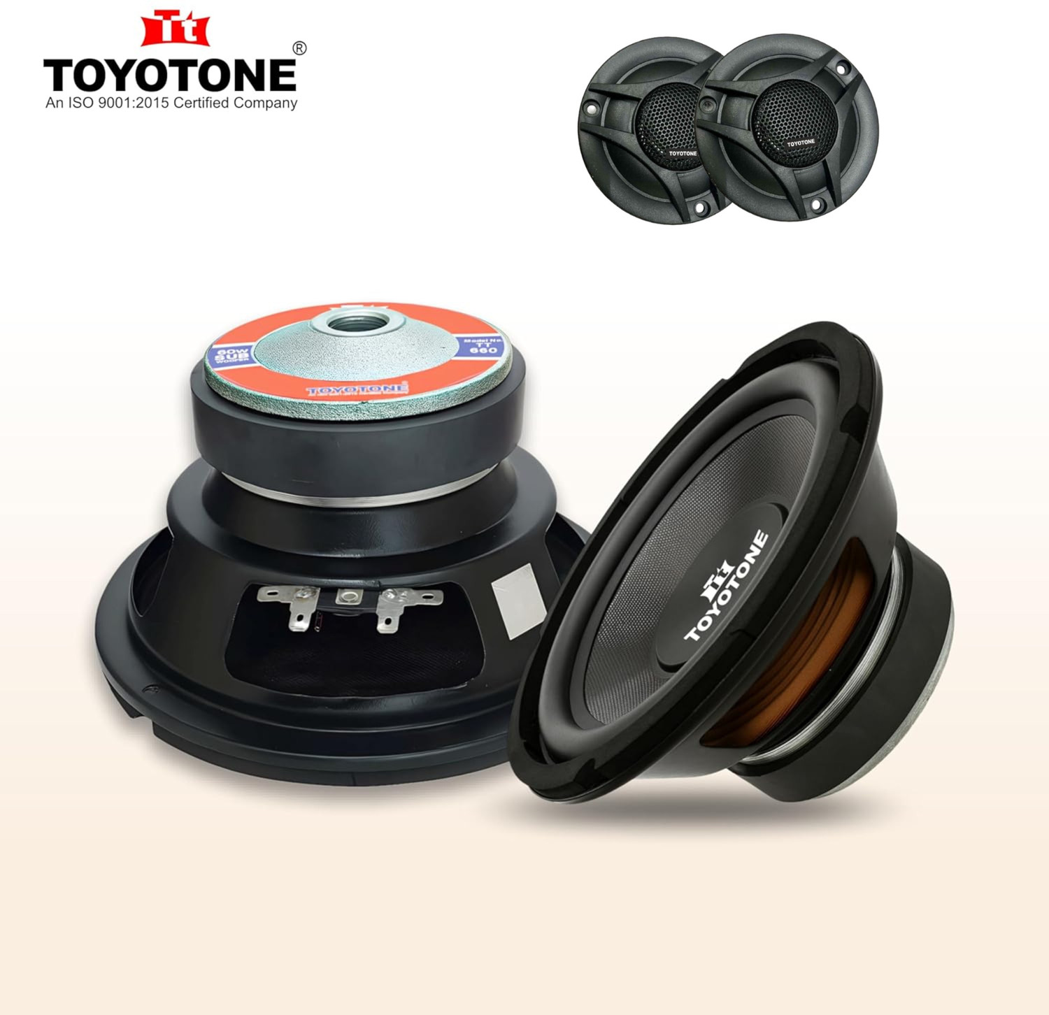 Image of TOYOTONE 6 inch HI-FI Subwoofer | Waterproof Coated Cone | 8 Ohms | Long Strokers | Rubber Edge| Y35 90*17 MM Magnet | 60 Watt ,(Subwoofer with 2 Tweeters) Subwoofer