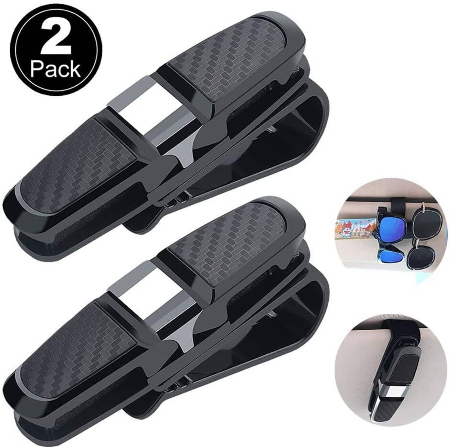 Campark 2 Pack Double-Ended 180 Degree Rotatable and Built-in Sponge Sunglasses Eyeglasses Clip Hanger with Card Ticket Black Car Sunglass Clip Holder