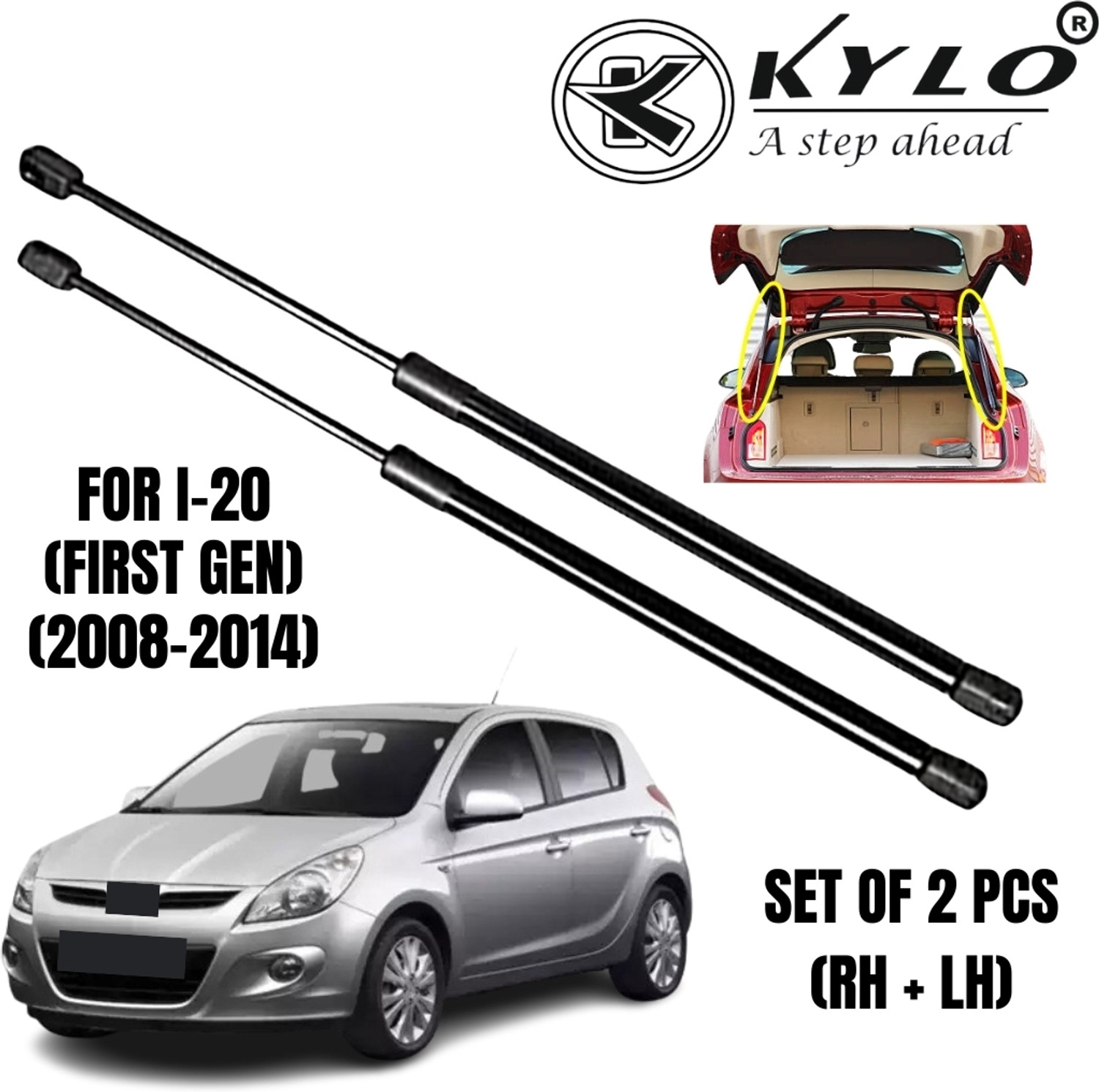 Image of KYLO Dicky Shocker Rear Set of 2 Hatch Liftgate Struts Compatible with Hyundai i20 Car Suspension Strut