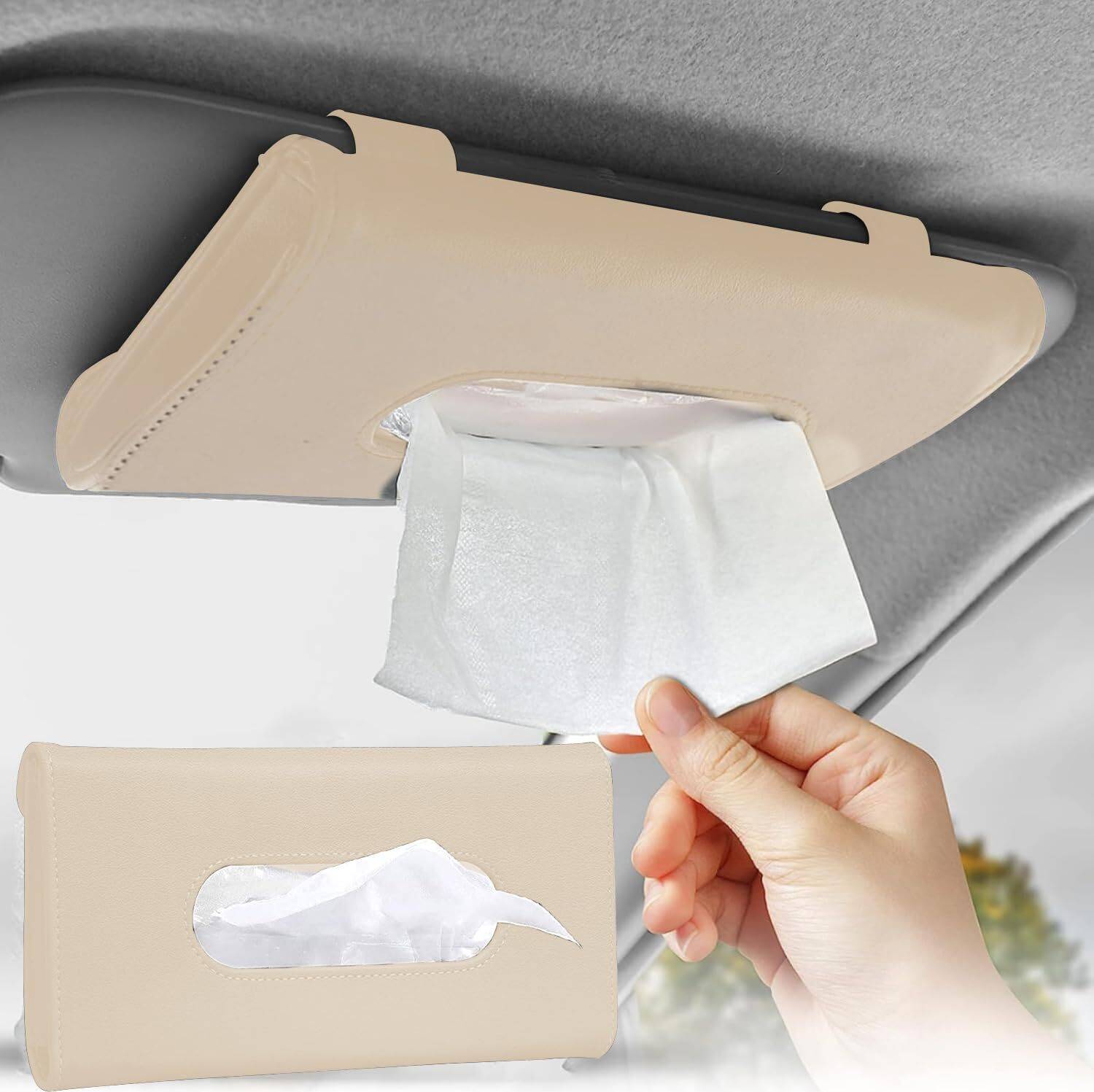 ALLEXTREME Car Tissue Holder PU Leather Sun Visor Napkin Organizer Tissue-Paper Storage Bag Vehicle Tissue Dispenser