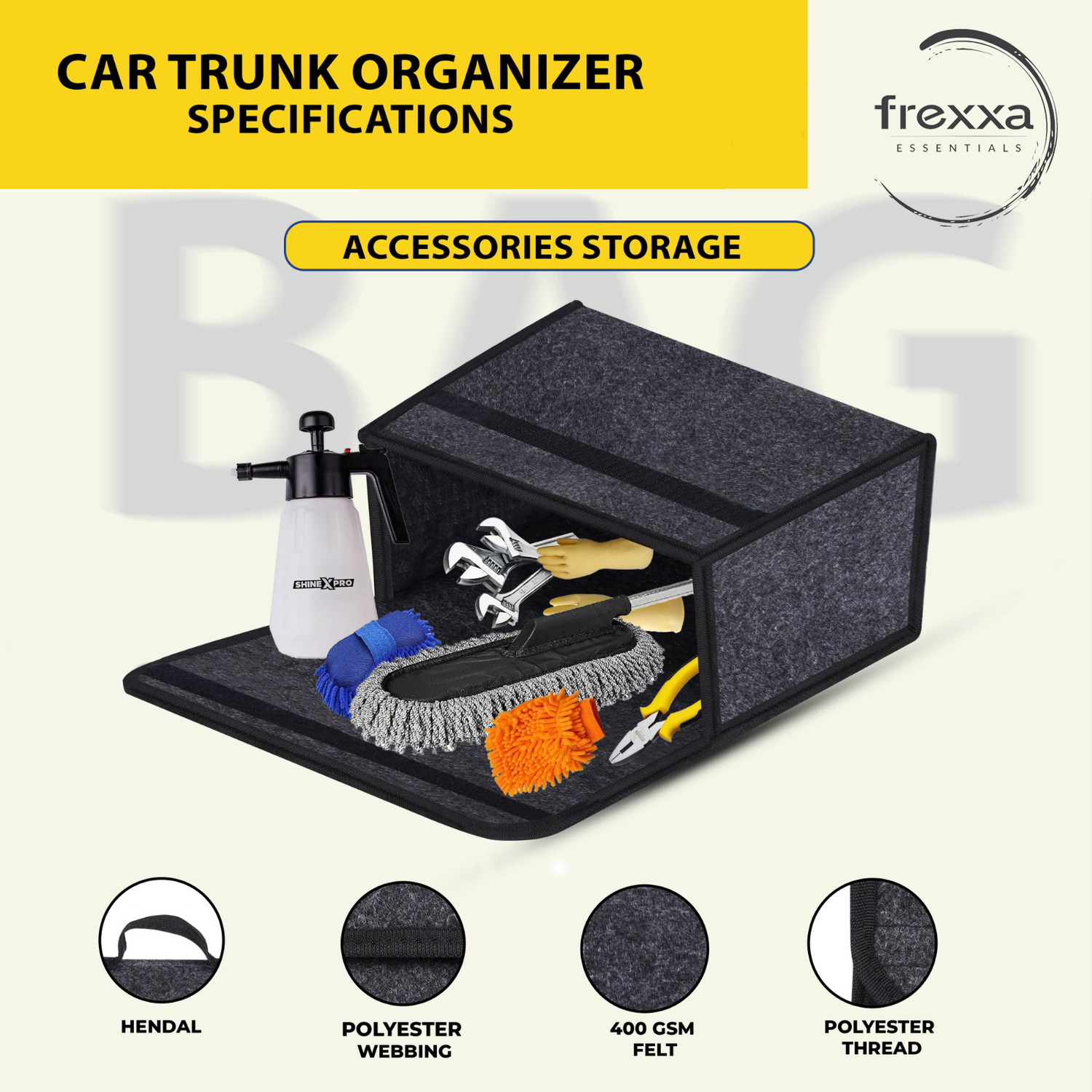 Image of FREXXA Car Trunk Boot Space Felt Utility Boot Storage Tool Bag (MEDIUM Size) Trunk Organizer