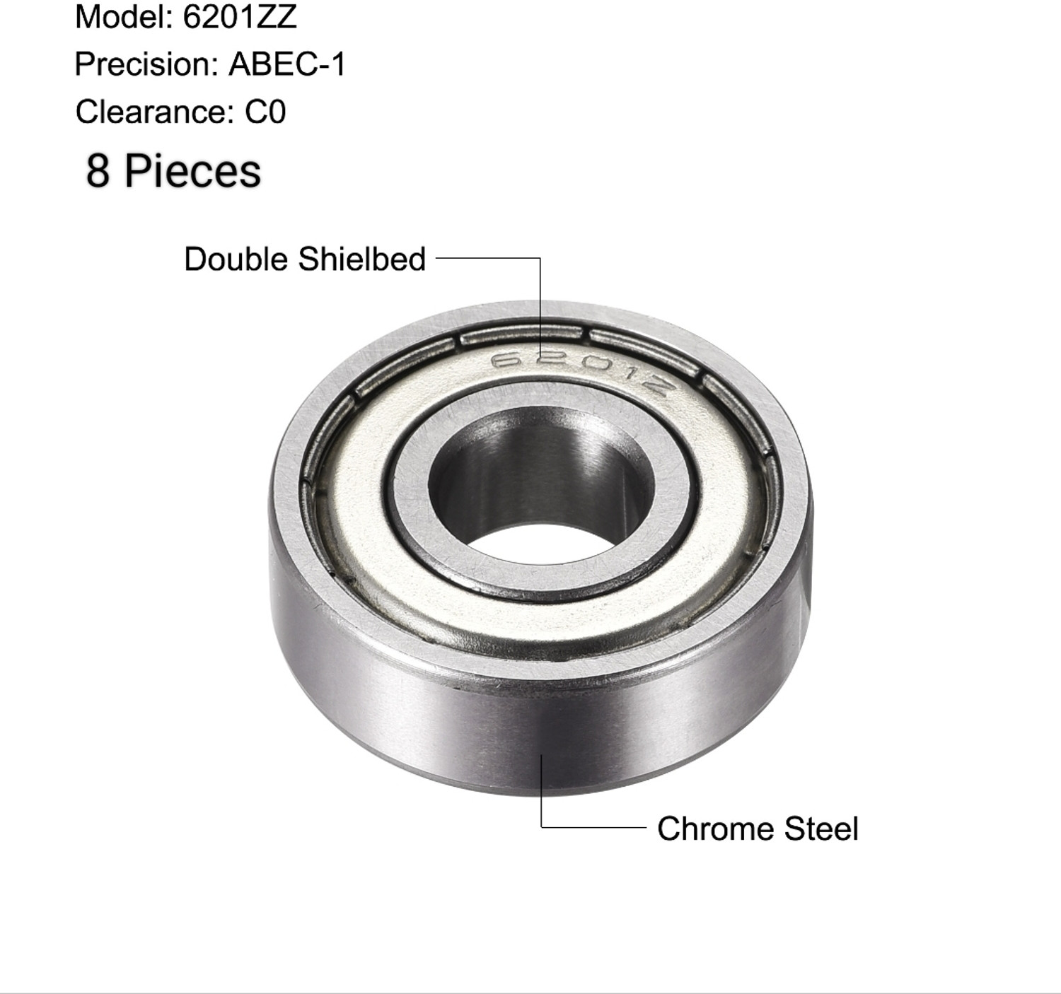 Image of ZMB 6201 zz 8 Pieces | ID-12MM OD-32MM WIDTH-10MM | Ceiling Fan Motor Ball Bearing Wheel Bearing