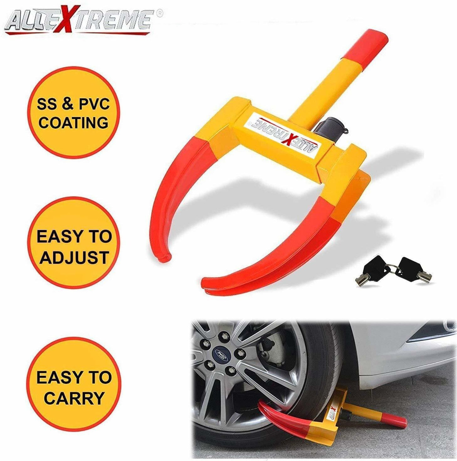 Image of ALLEXTREME CQ6994B Heavy Duty Anti Theft Wheel Lock Clamp Anti-Theft Towing Parking Boot Tire Claw Adjustable for Auto Car Truck with Two Keys Wheel Lock