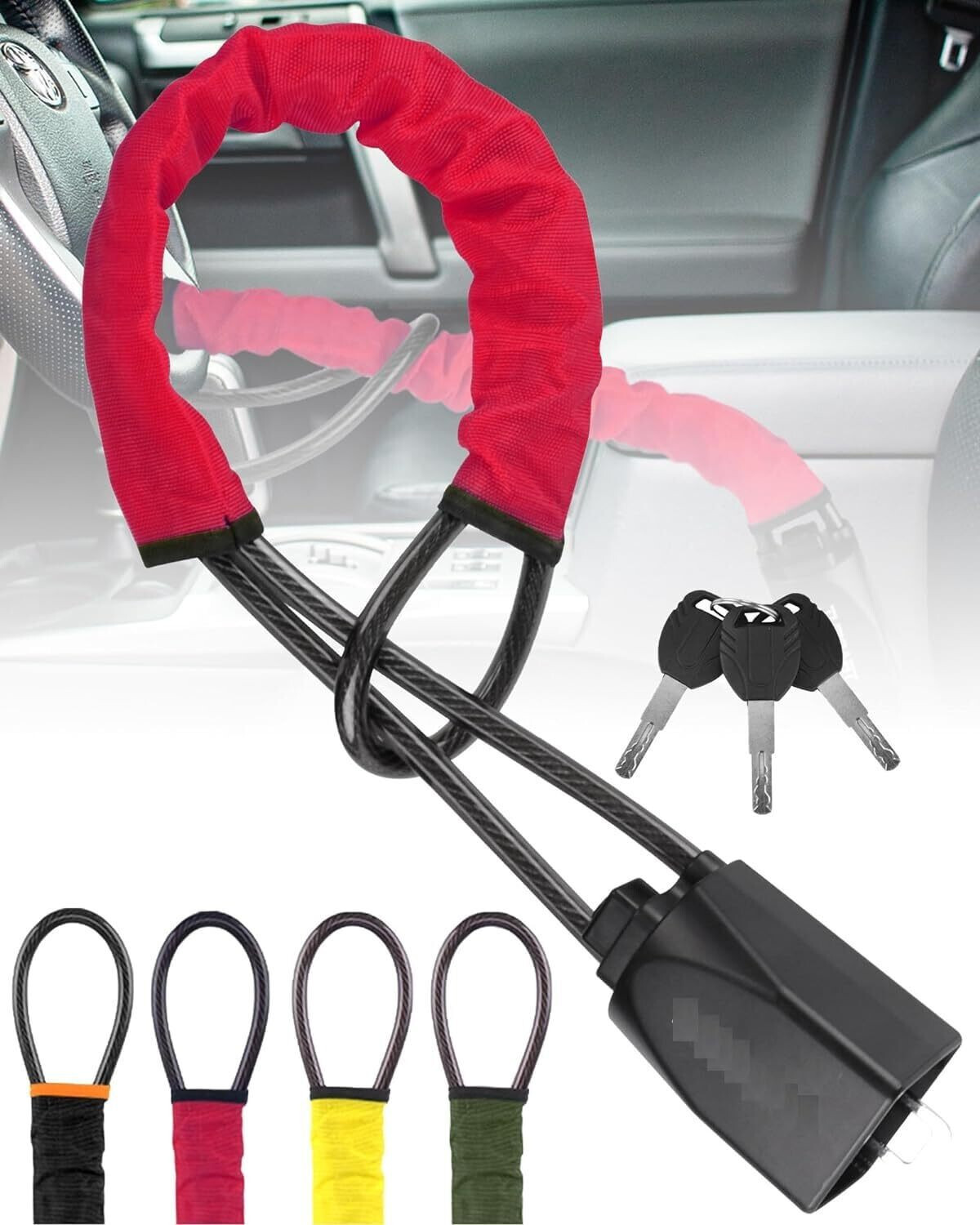 Image of Beamerzz Car Steering Wheel Lock Anti-Theft Device with 3 Keys Wheel Lock-66 Adjustable Safety Lock-001 Wheel Lock