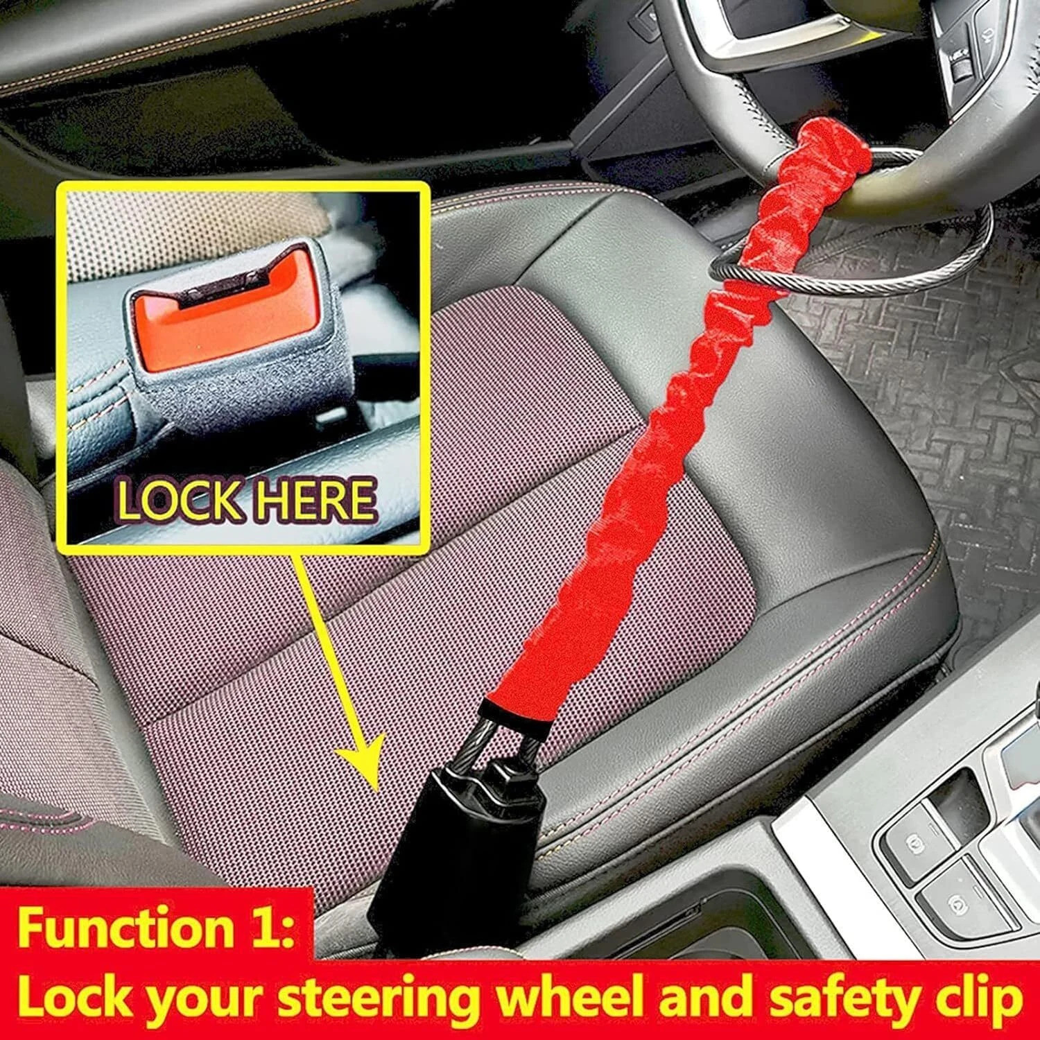 Image of Beamerzz Car Steering Wheel Lock Anti-Theft Device with 3 Keys Wheel Lock-66 Adjustable Safety Lock-001 Wheel Lock