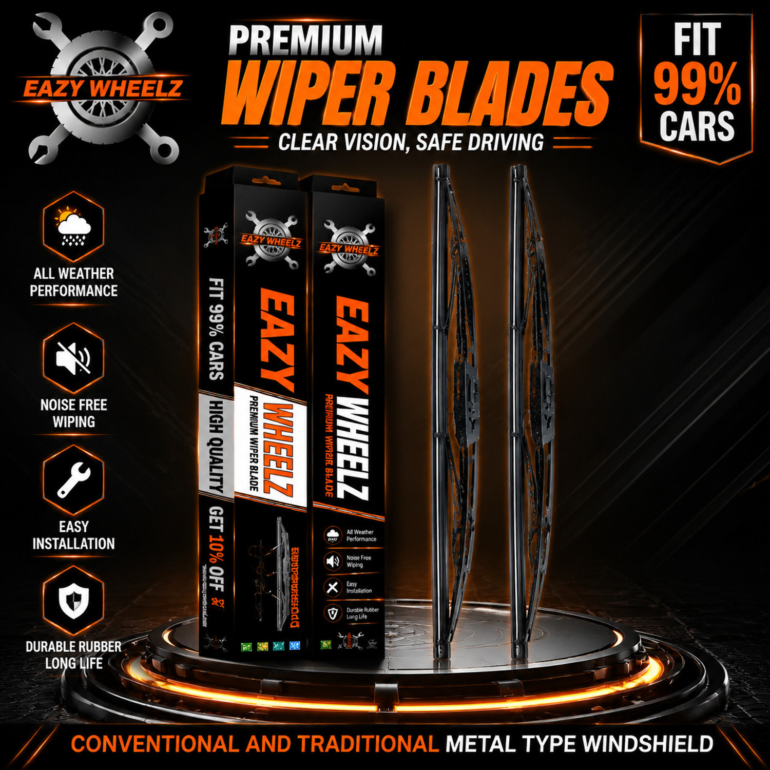 Image of Eazy wheelz METAL WIPER BLADE Windshield Wiper
