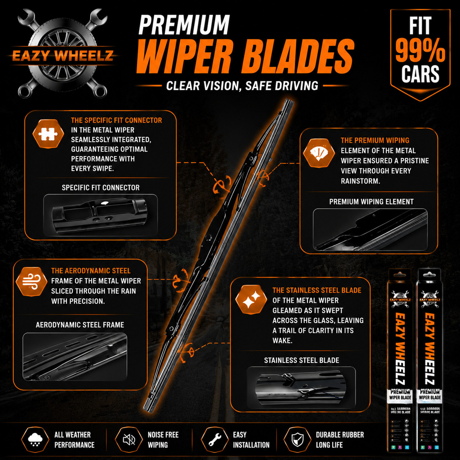 Image of Eazy wheelz METAL WIPER BLADE Windshield Wiper