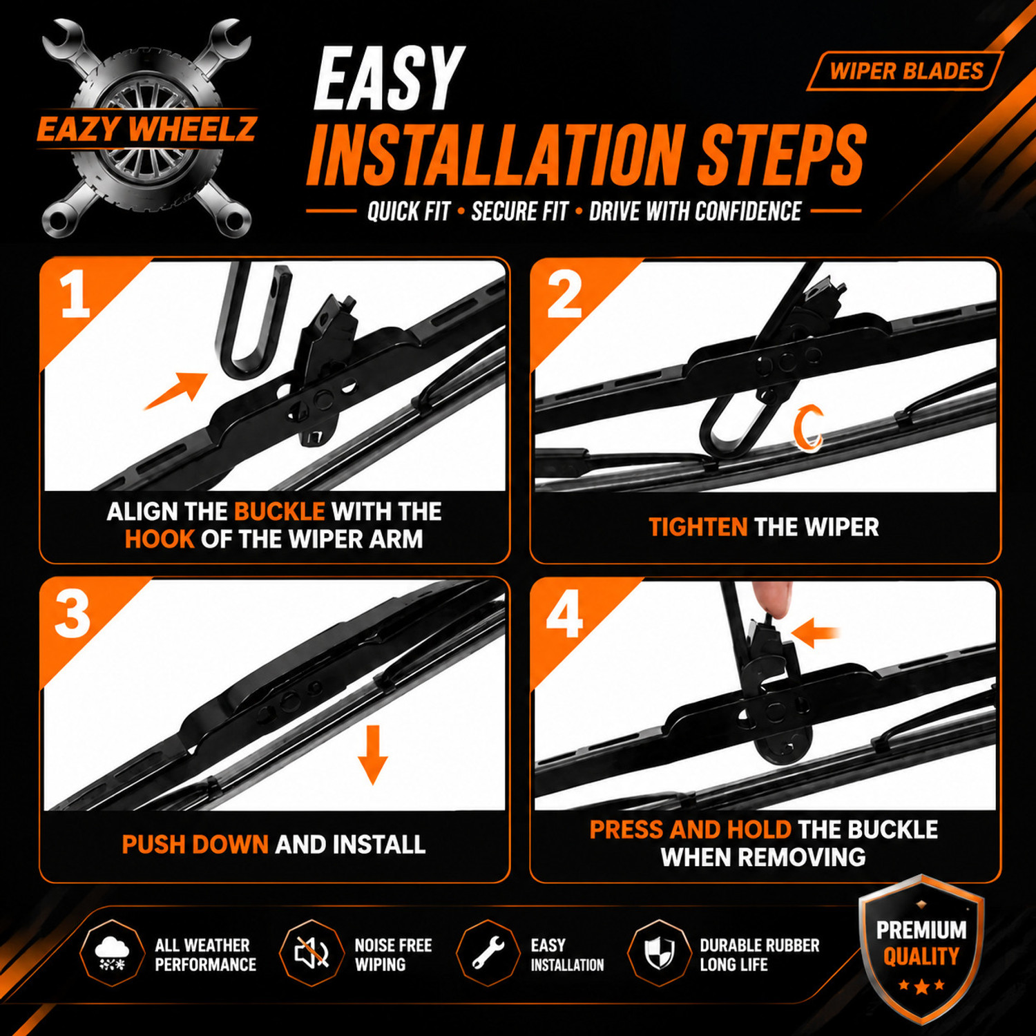 Image of Eazy wheelz METAL WIPER BLADE Windshield Wiper