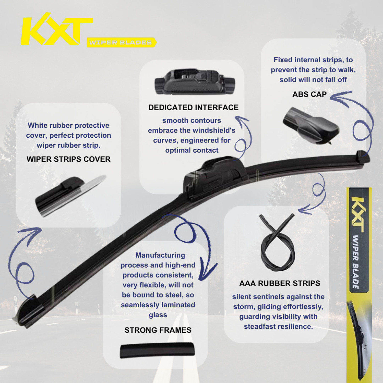 Image of Kxt Flat Frameless Wiper Blade Windshield Wiper