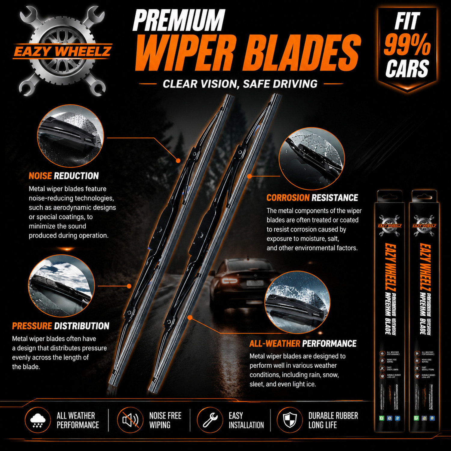 Image of Eazy wheelz METAL WIPER BLADE Windshield Wiper
