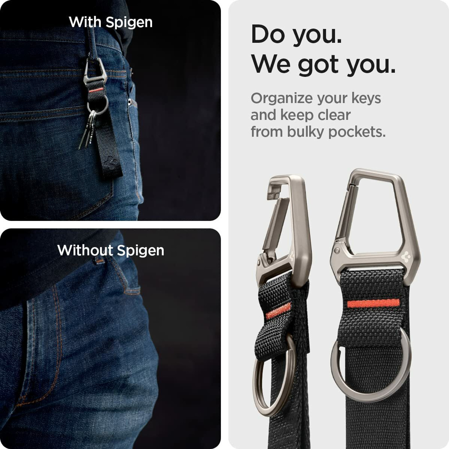 Image of Spigen Keychain Strap for Keys and Everyday Carry Items Keychain Ring Locking Carabiner