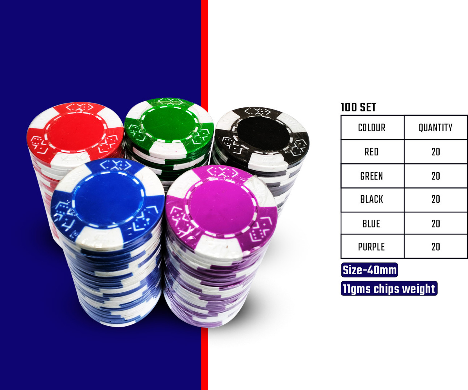 Image of Casinoite Billium 100 Poker Playing Cards Chips Set Without Denomination (Red)
